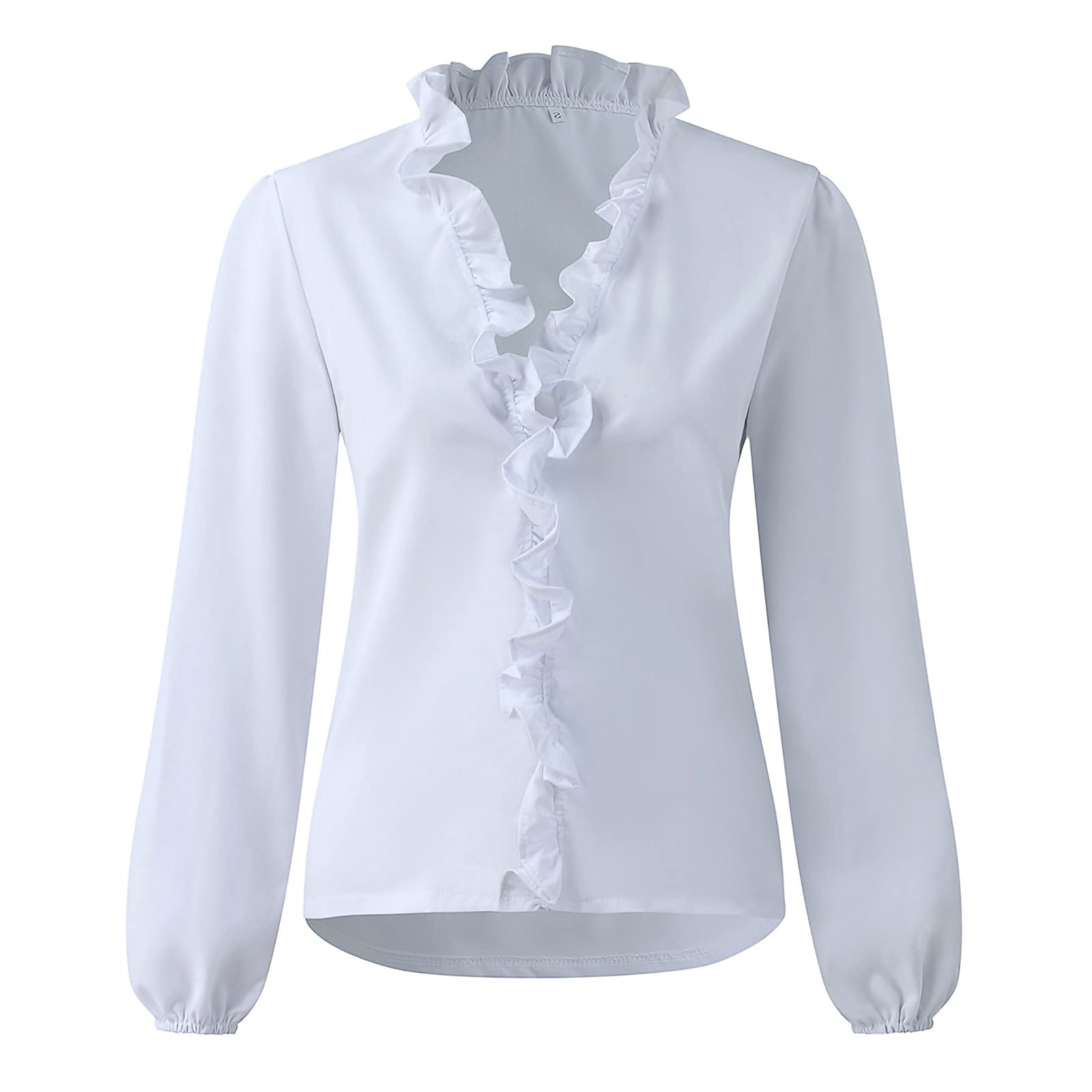 Women's Fashion Ruffle V-Neck Long Sleeve Blouse - Casual Loose Fit Plus Size Tops for Everyday Wear & Office Outfits
