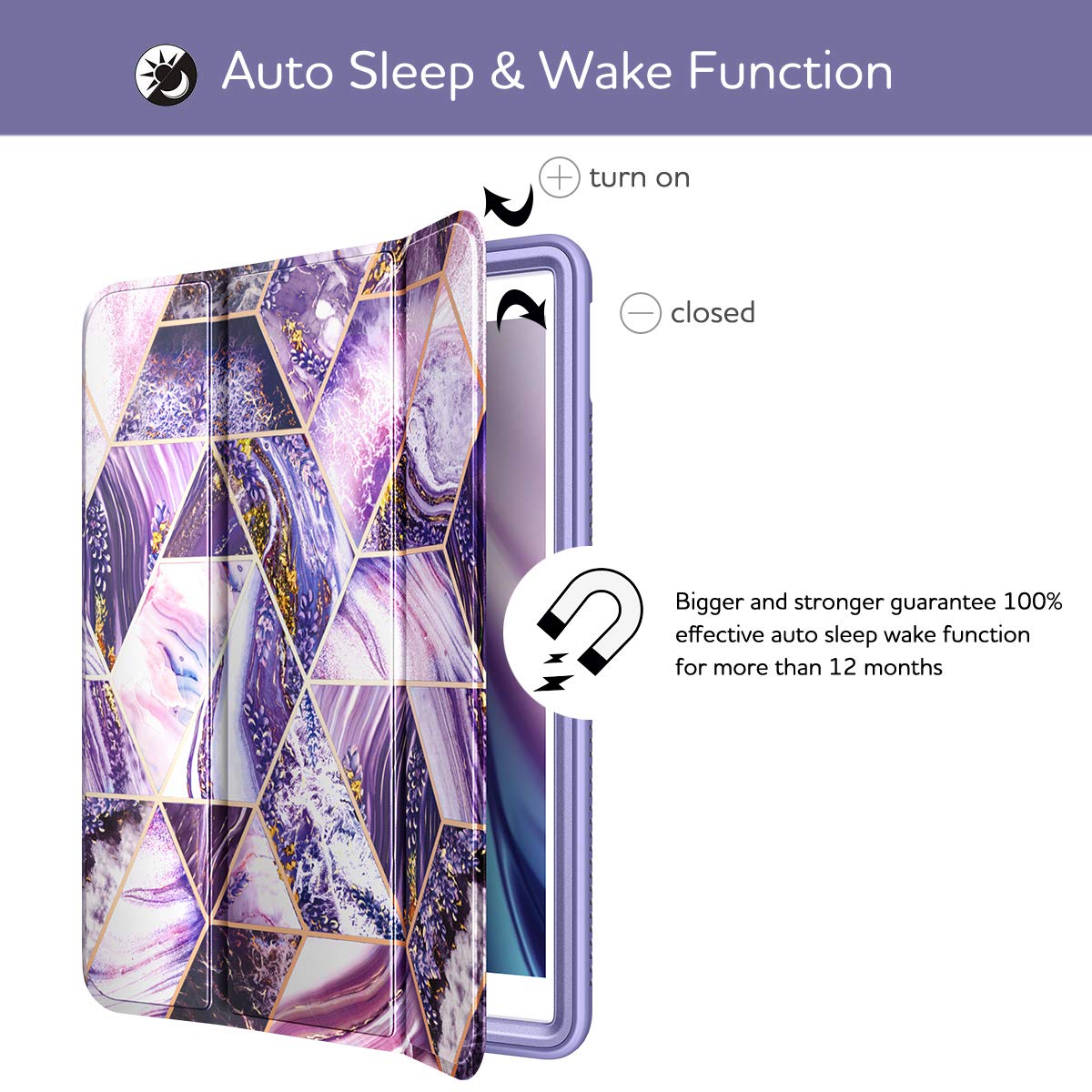 SURITCH iPad Air 3 (2019) & iPad Pro 10.5 (2017) Protective Case with Built-in Screen Protector, Pencil Holder & Auto Wake/Sleep - Purple Marble Design | Perfect for Work, School & Travel