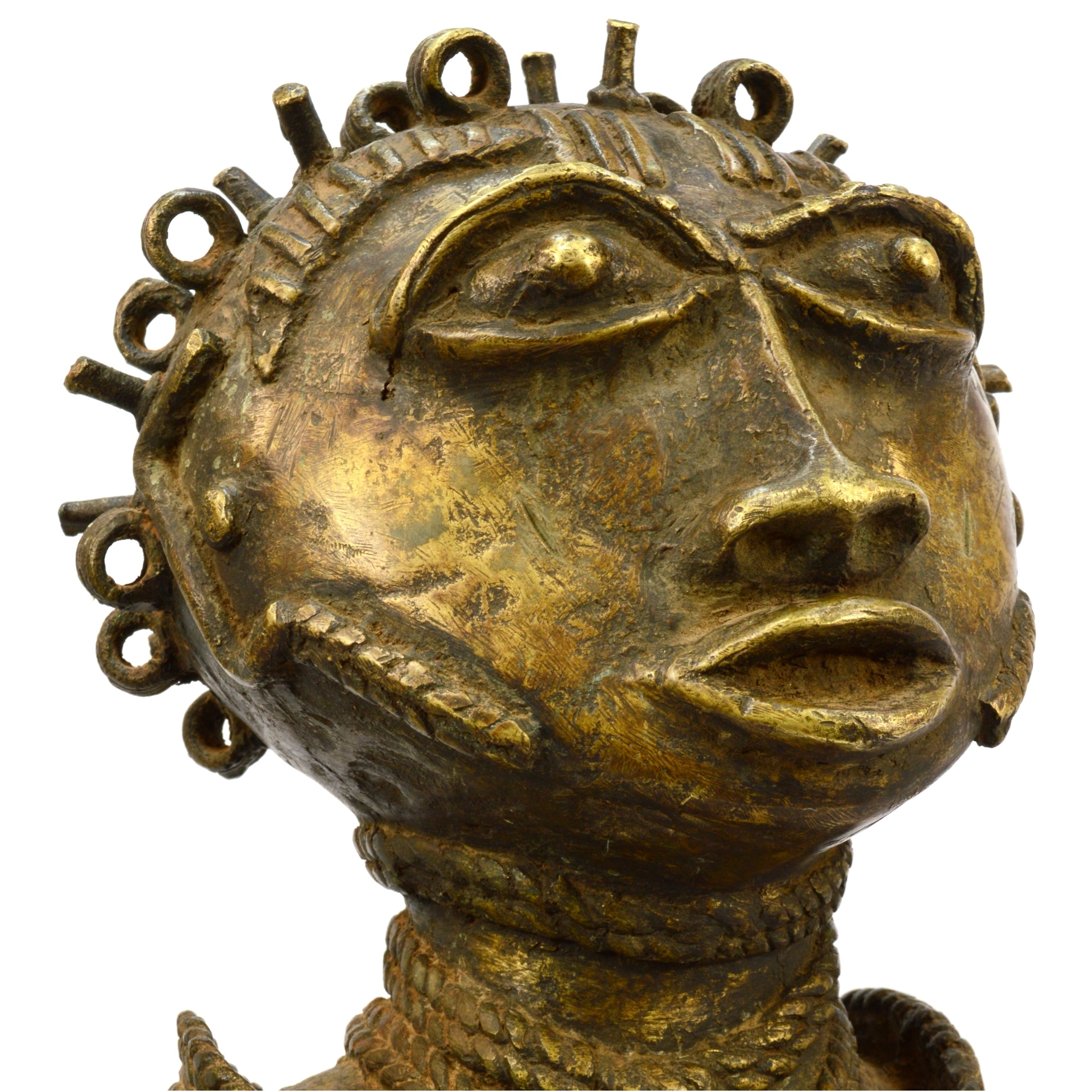 Antique African Benin Brass Bronze Statue - 24 Inch 19th Century Replica, Heavy 38 lbs - Perfect for Home Decor, Museum Display & African Art Collection