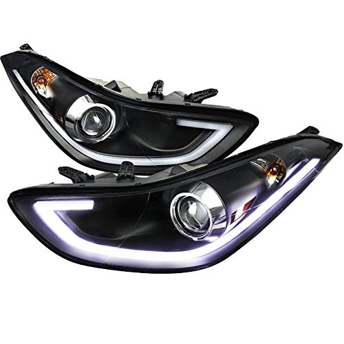 2011-2013 Hyundai Elantra Clear Lens Black Bezel LED DRL Projector Headlights - High Performance Replacement for Daytime Running Lights & Night Driving