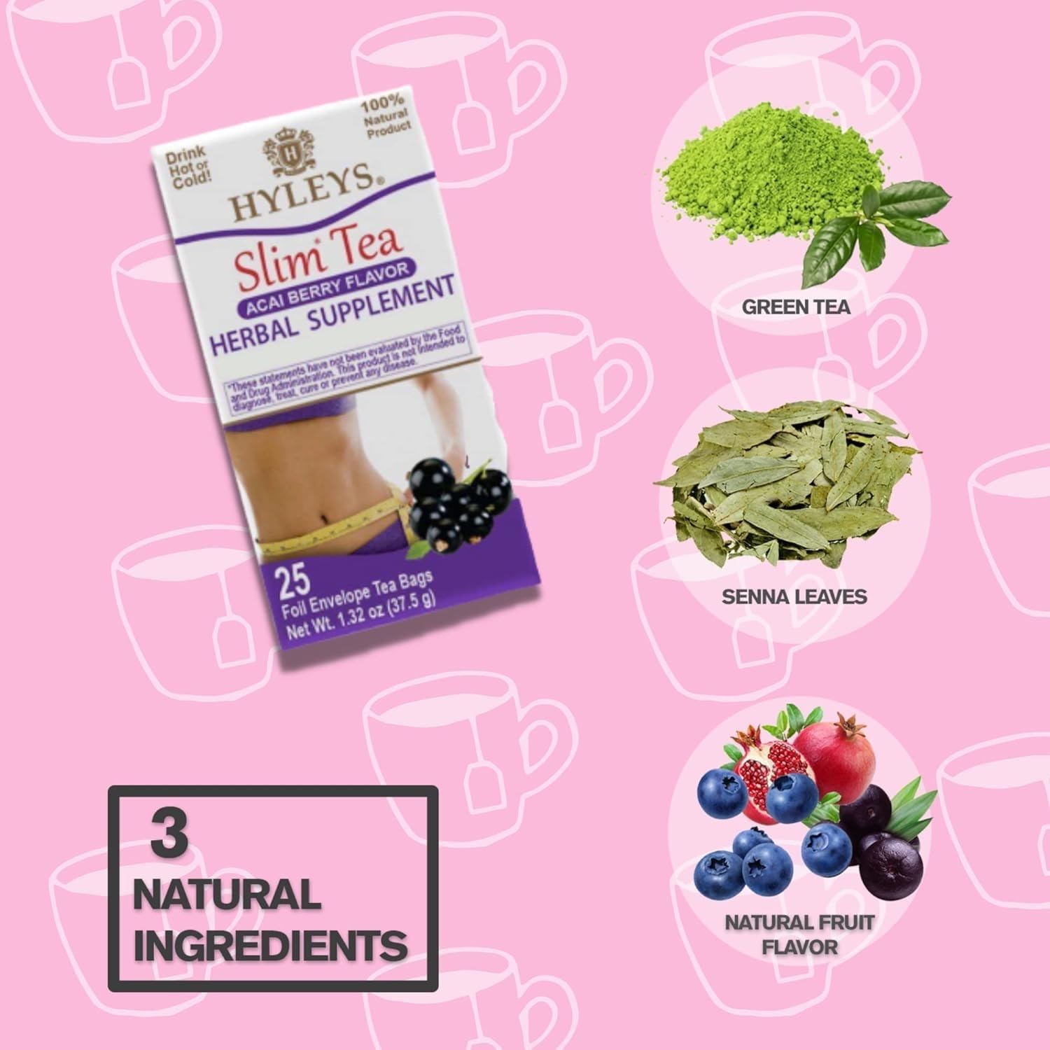 Hyleys Slim Tea Acai Berry 50 Tea Bags (6 Pack) - Natural Herbal Weight Loss Supplement for Detox & Cleanse - Supports Metabolism & Digestion - Perfect for Daily Wellness Routine or Post-Workout Recovery