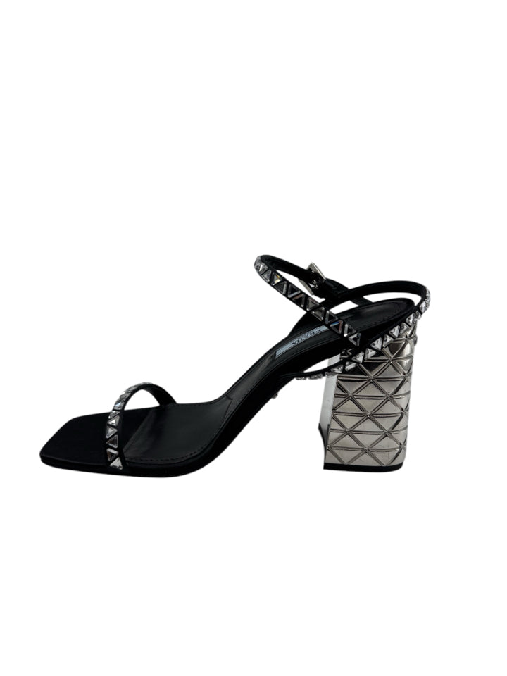 Prada Women's Crystal Embellished Block Heel Pumps - Size 36.5 (US 6.5) - Elegant Evening Shoes for Parties, Weddings & Special Occasions