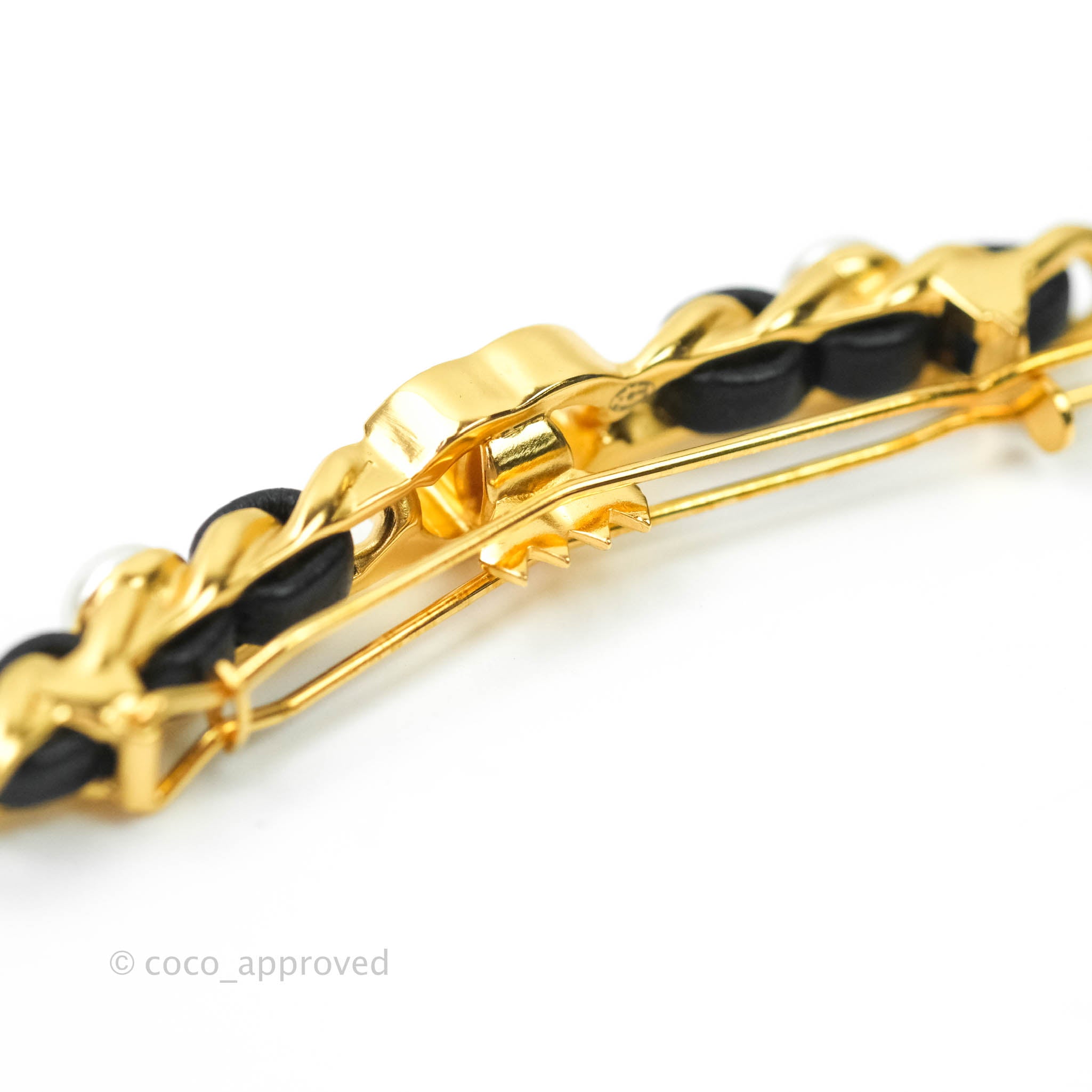 Chanel CC Lock Pearl Chain Hair Clip - Gold Tone Hair Accessory for Women | Elegant Hair Clips for Parties, Weddings & Special Occasions