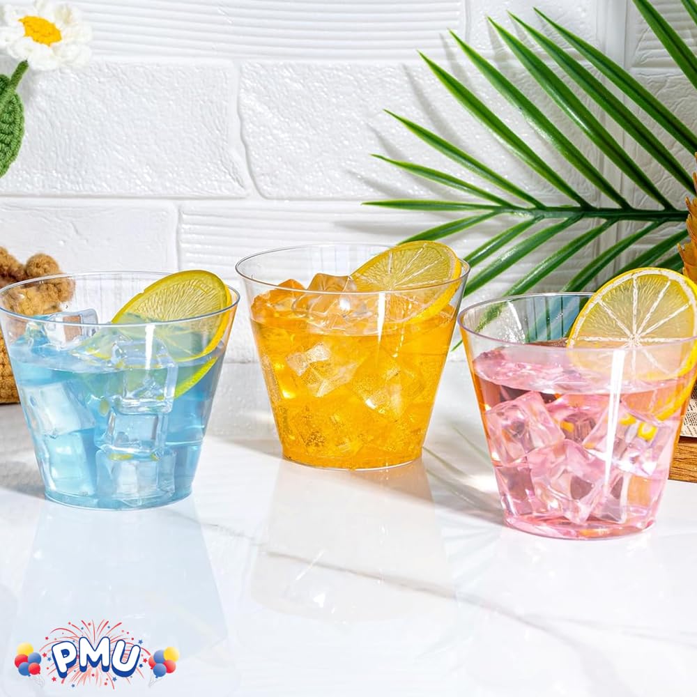 PMU 9 oz Clear Heavy Duty Plastic Tumblers - BPA Free Disposable Drinking Glasses for Parties, Events & Restaurants - Old Fashioned Cup Set (Pack of 600) - Perfect for Cocktails, Iced Coffee & Beverage Service