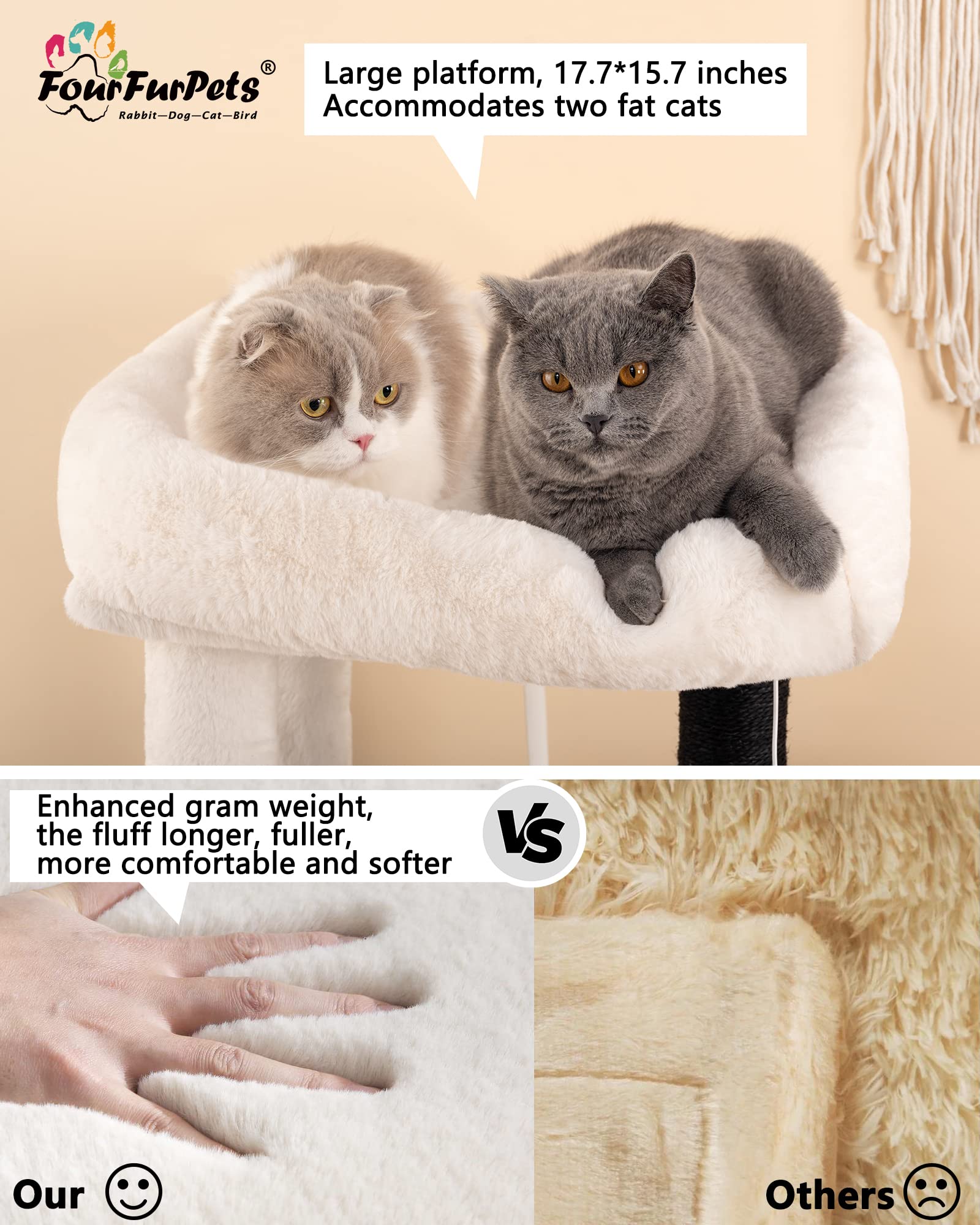 Fourfurpets Multi-Functional Cat Litter Box Enclosure with Cat Tree - Acrylic Doors, Large Platform, Sisal Scratching Posts & Washable Cushion (Rustic Brown) - Perfect for Small Spaces & Multi-Cat Households