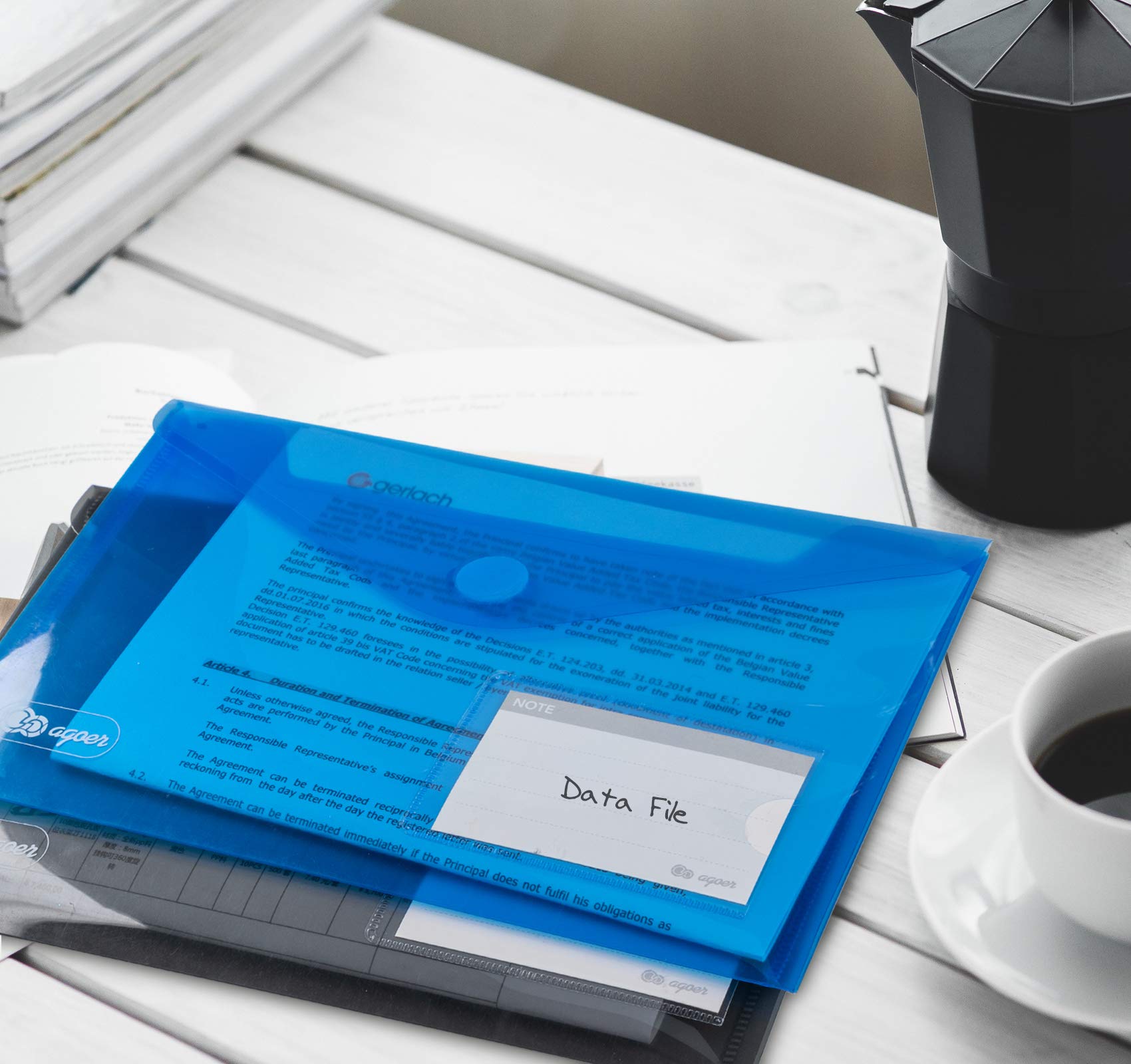 A5 Plastic Folders - 12 Pack Colorful Document Wallets with Perforated Edge & Label Pocket | Includes 20 Free Business Cards | Perfect for Office Organization, School Supplies & Document Filing | Durable Poly Envelopes for Home & Office Use