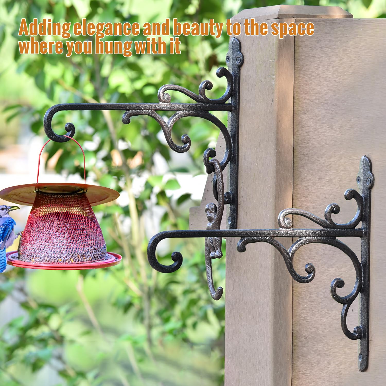 Heavy Duty Cast Iron Wall Hooks for Plants - 2 Pack Black Decorative Wall Mount Hooks for Hanging Planters, Bird Feeders, Lanterns & Wind Chimes - Perfect for Home, Garden & Outdoor Decor