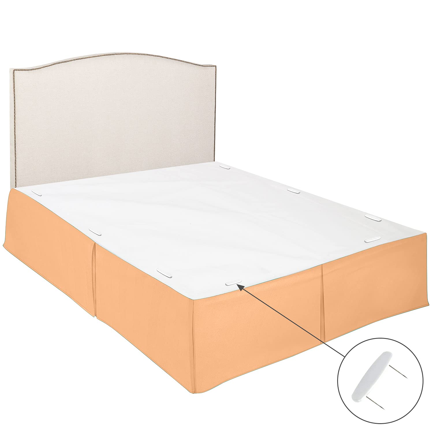 Clara Clark Pleated Bed Skirt - 14 Inch Tailored Drop Luxury Microfiber Dust Ruffle with 8 Pins - King Size Apricot Orange Bed Skirt for Master Bedroom & Guest Room Decoration