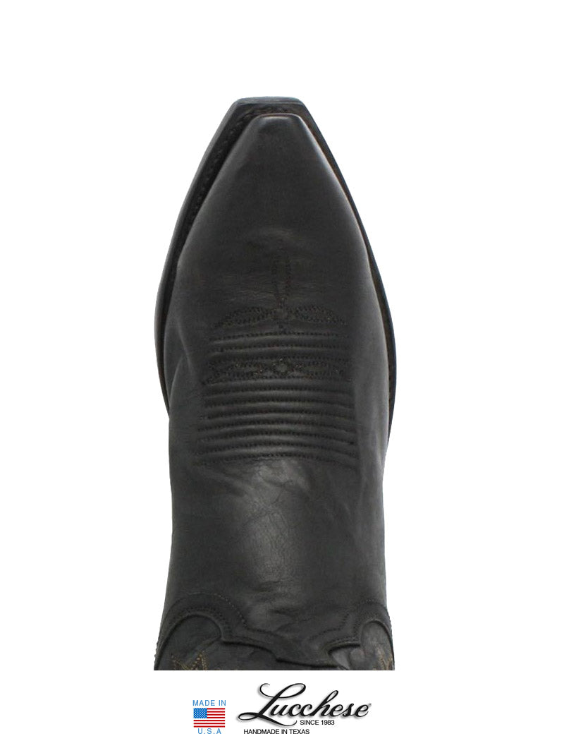 Lucchese N1560.54 Men's Crayton Mad Dog Goat Western Boots - Black Burnished Leather Cowboy Boots for Riding, Country Music Festivals & Western Fashion