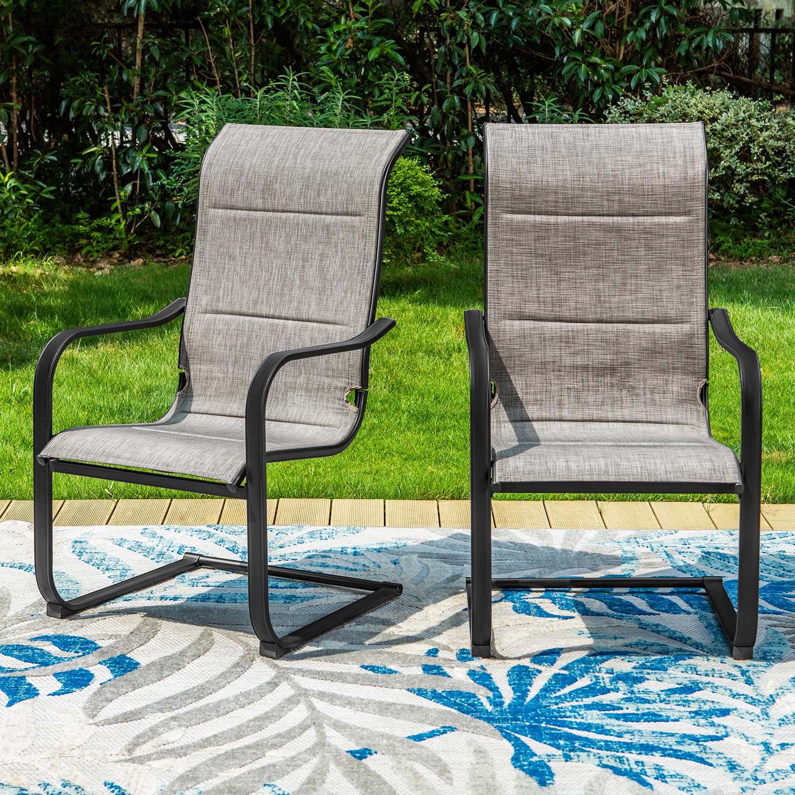 MFSTUDIO Patio Dining Chairs Set of 2 - Padded Textilene Outdoor Chairs with Spring Support, High Back Sling Chairs for Backyard, Deck, or Poolside (Supports 300LBS) - Perfect for Relaxing, Dining, and Entertaining Outdoors