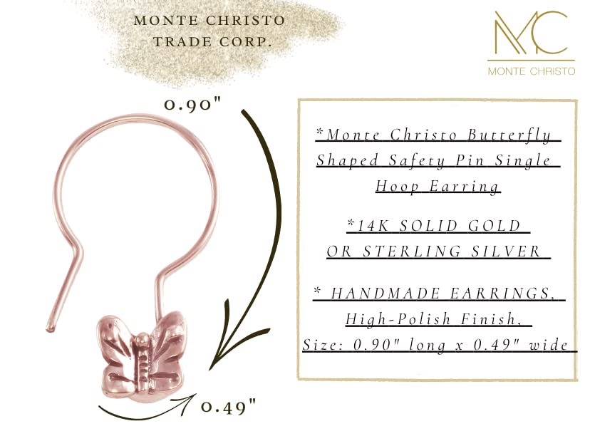 Monte Christo Gold Safety Pin Hoop Earrings for Women - Single Earring, Butterfly Charm Jewelry Gift - Made in USA | Trendy Accessories for Parties, Date Nights & Everyday Wear