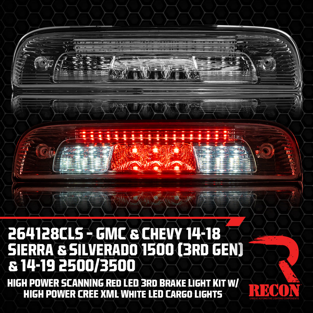 GMC Sierra & Chevy Silverado 3rd Gen 1500 (2014-2018) High Power Red LED 3rd Brake Light with CREE XML White LED Cargo Lights - Smoked Lens | Enhanced Visibility & Safety for Night Driving & Off-Road Adventures