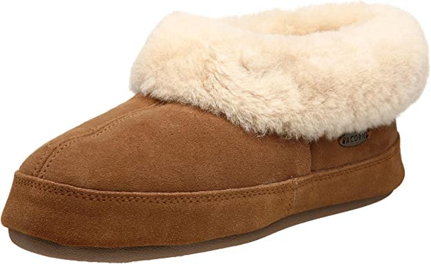Cozy Acorn Shearling Bootie Slippers for Women - Genuine Sheepskin, Memory Foam Cushioning, Non-Slip Rubber Sole - Warm House Shoes for Indoor/Outdoor Use - Perfect for Winter, Home, Office & Casual Wear