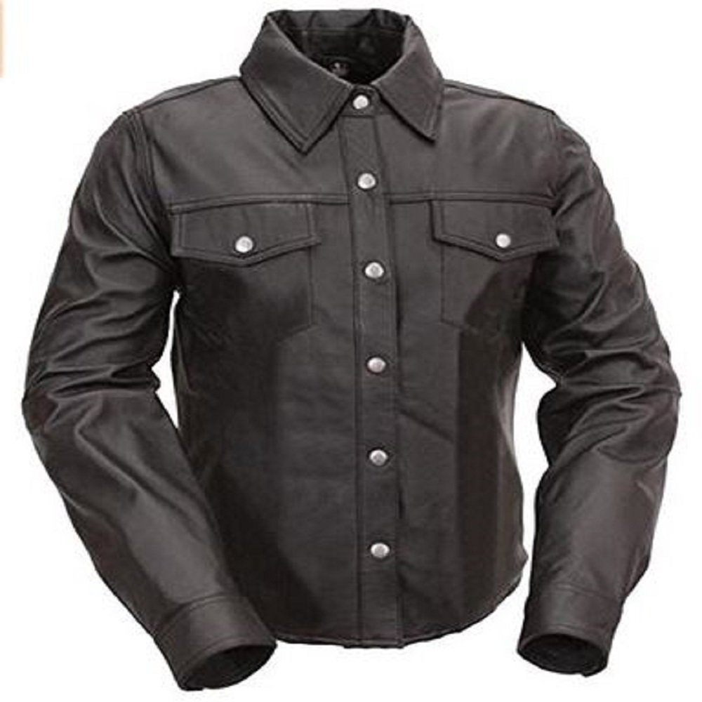 Genuine Black Leather Police Uniform Shirt for Men - Real Cowhide or Sheepskin - Perfect for Cosplay, Halloween Costumes, and Role-Playing Scenes