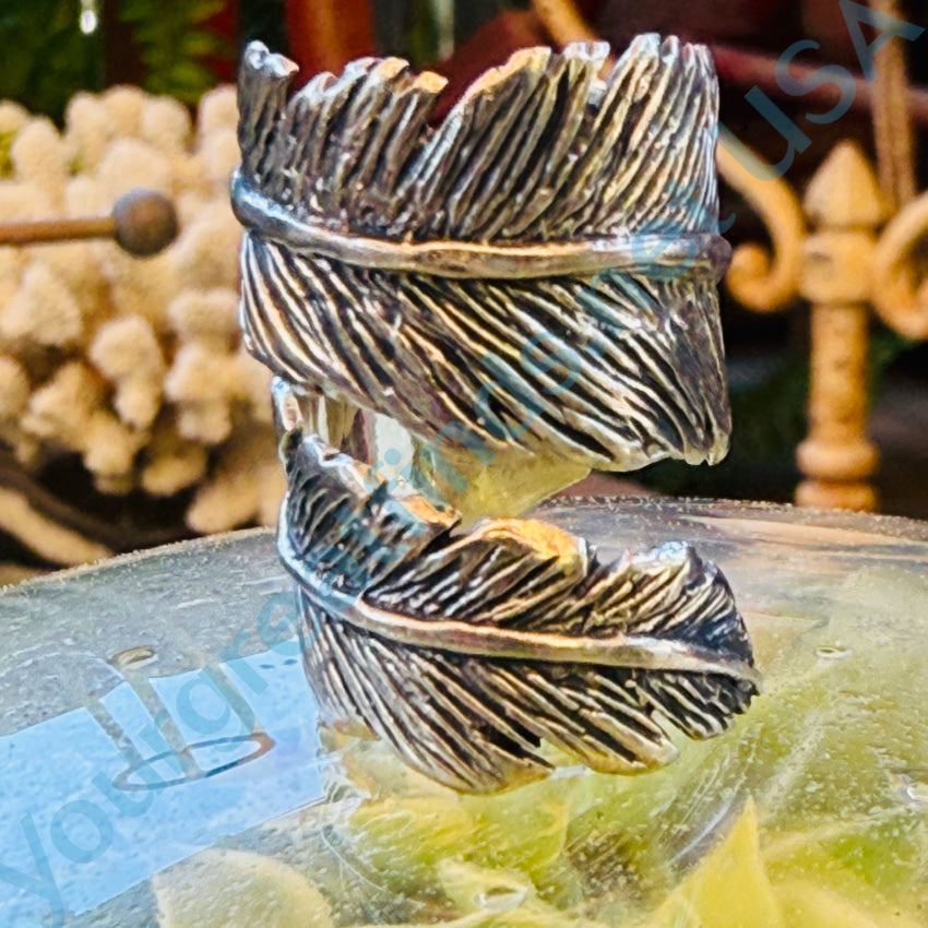 Sterling Silver Bypass Ring with Navajo Feather Design - Size 7 | Elegant Handmade Jewelry for Women, Perfect for Weddings, Anniversaries & Boho Fashion