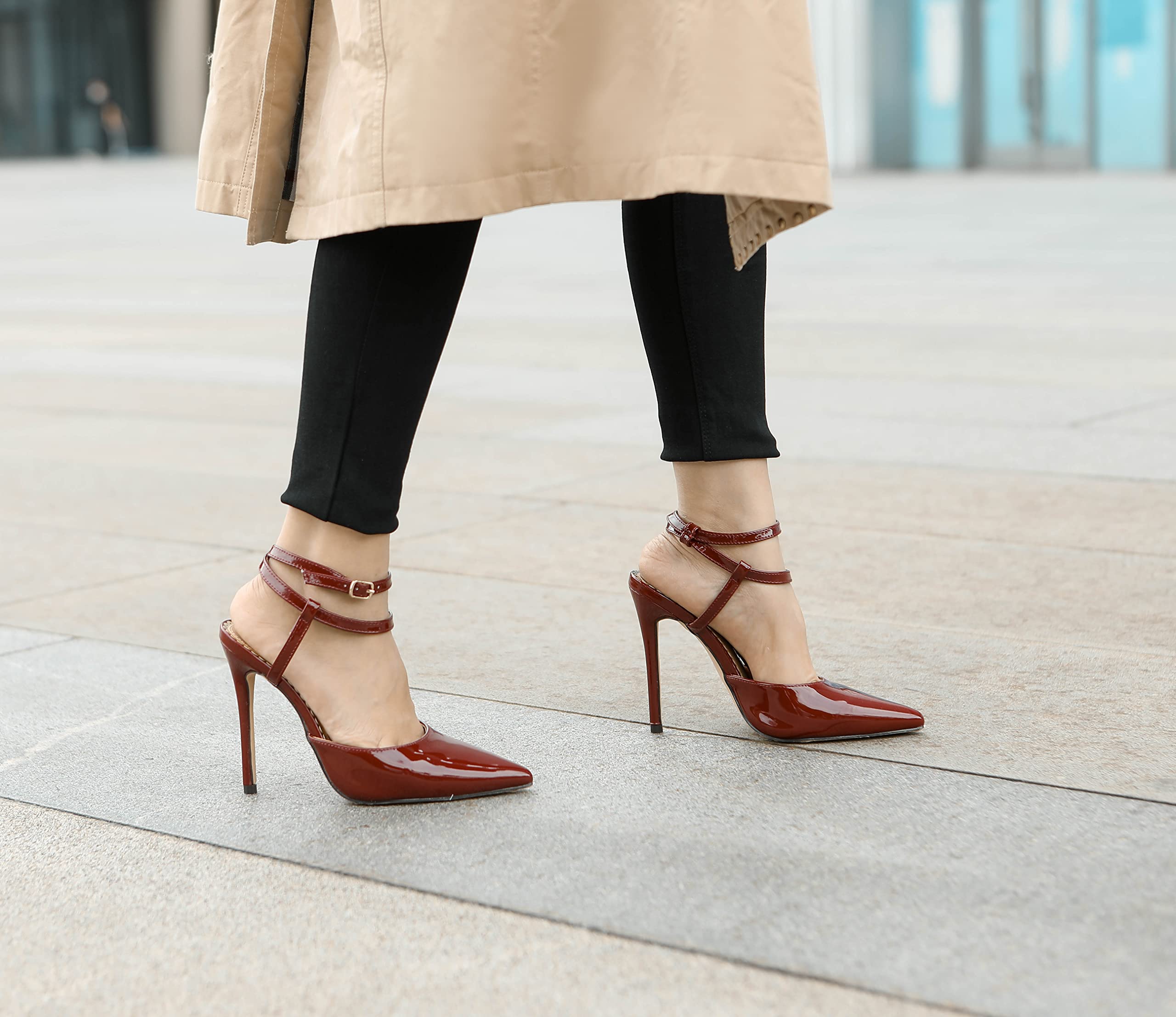 MKF Collection Women's Stiletto High Heels - Pointy Toe Ankle Strap Pumps Shoes for Party, Wedding & Evening Wear - Comfortable Dress Heels for Women
