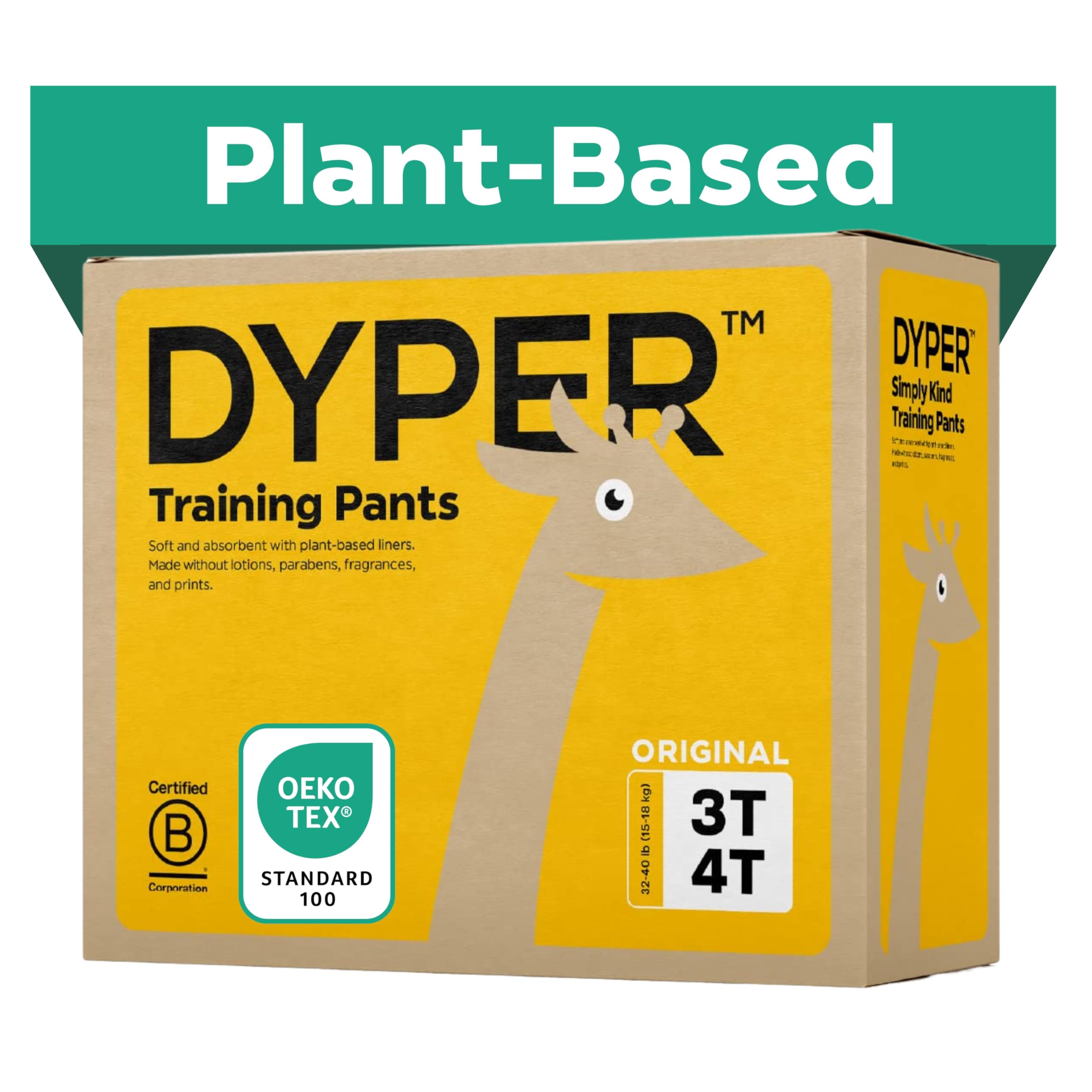 DYPER Toddler Potty Training Pants for Girls & Boys (Size 3T-4T) - Hypoallergenic, Plant-Based Materials, Day & Overnight Protection - Gentle for Sensitive Skin, Unscented - Perfect for Potty Training at Home or Travel