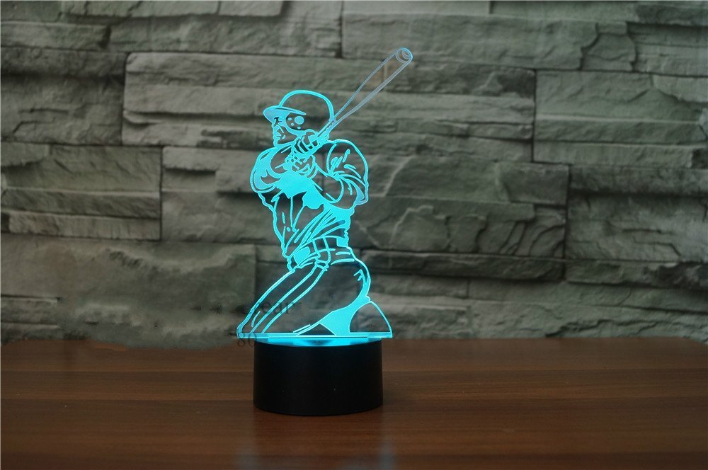 3D Baseball & Golf Player LED Night Light - Touch Switch, 7 Color Changing Optical Illusion Table Lamp for Home Decor, Kids Room, Birthday Gift (Christmas, Sports Theme) - Perfect for Bedside, Desk, Nursery & Game Room Lighting