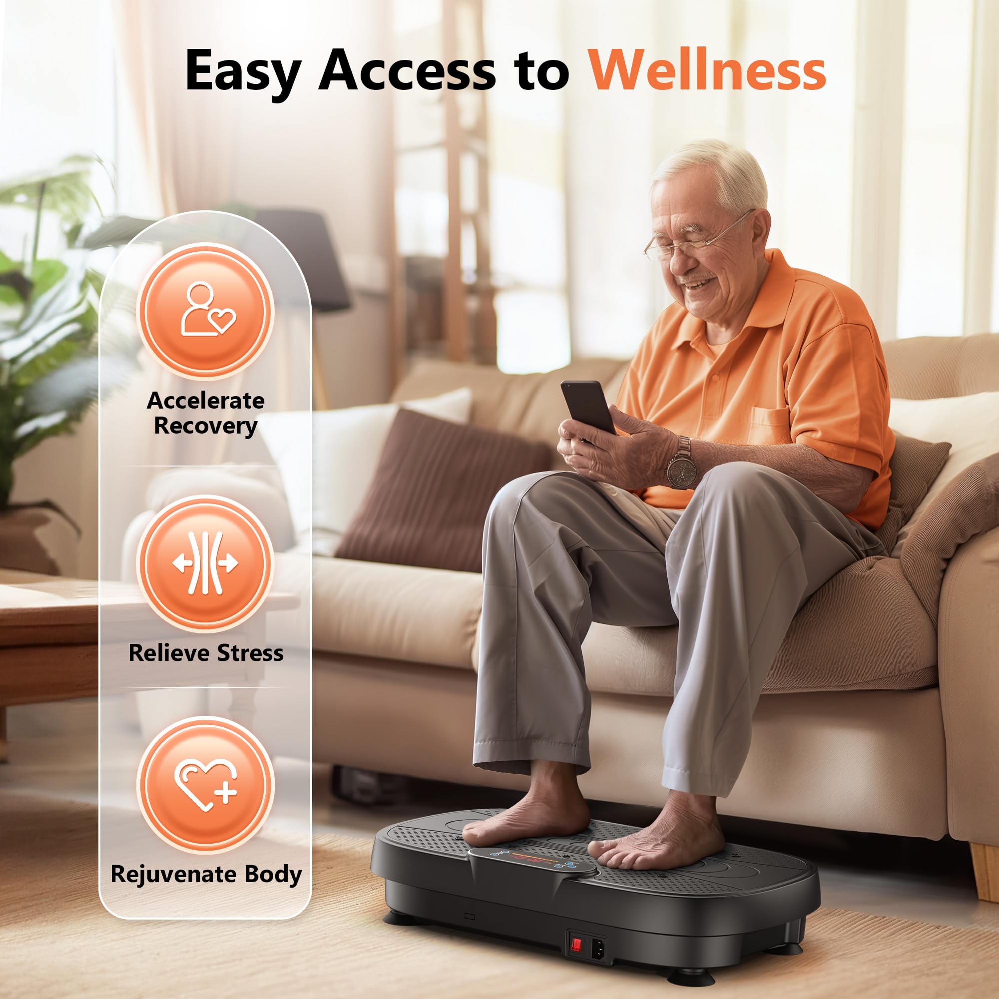 FEIERDUN Whole Body Vibration Plate Machine - Power Plate Exercise Equipment for Lymphatic Drainage, Weight Loss & Muscle Toning with 2 Resistance Bands - Perfect for Home Gym, Physical Therapy & Wellness Workouts