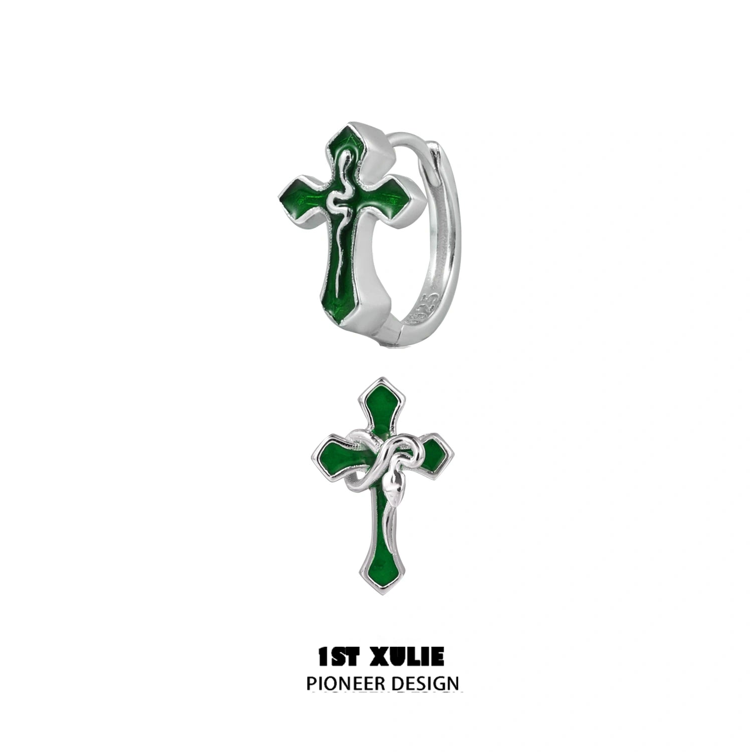 S925 Sterling Silver Snake Bite Cross Earrings for Women - Gothic Punk Jewelry for Parties, Concerts & Alternative Fashion