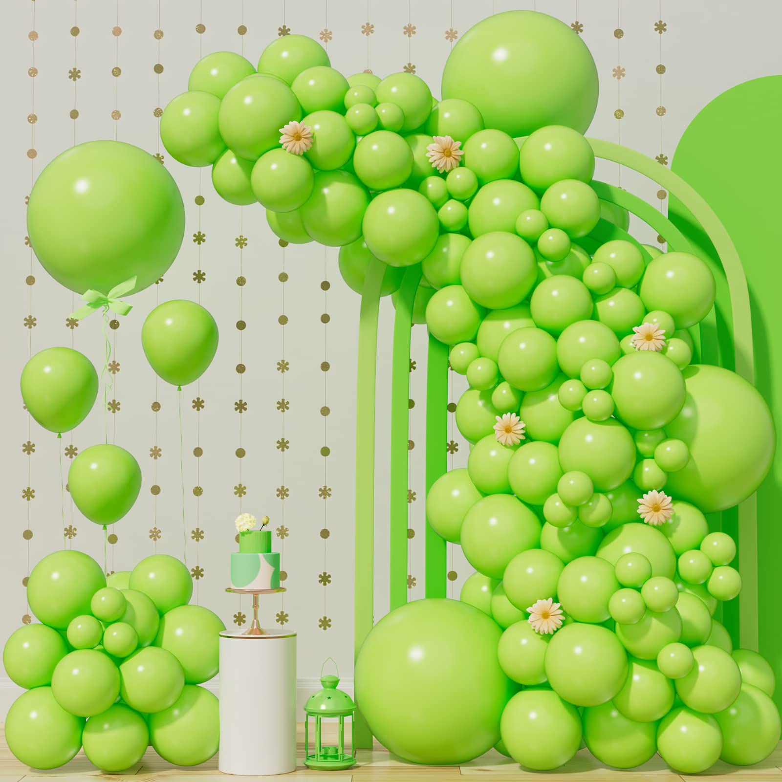 140Pcs Light Green Balloons Garland Arch Kit - 5/10/12/18 Inch Matte Latex Balloons for Baby Shower, Birthday Party, Jungle & Dinosaur Theme Decorations - Perfect for Indoor and Outdoor Celebrations
