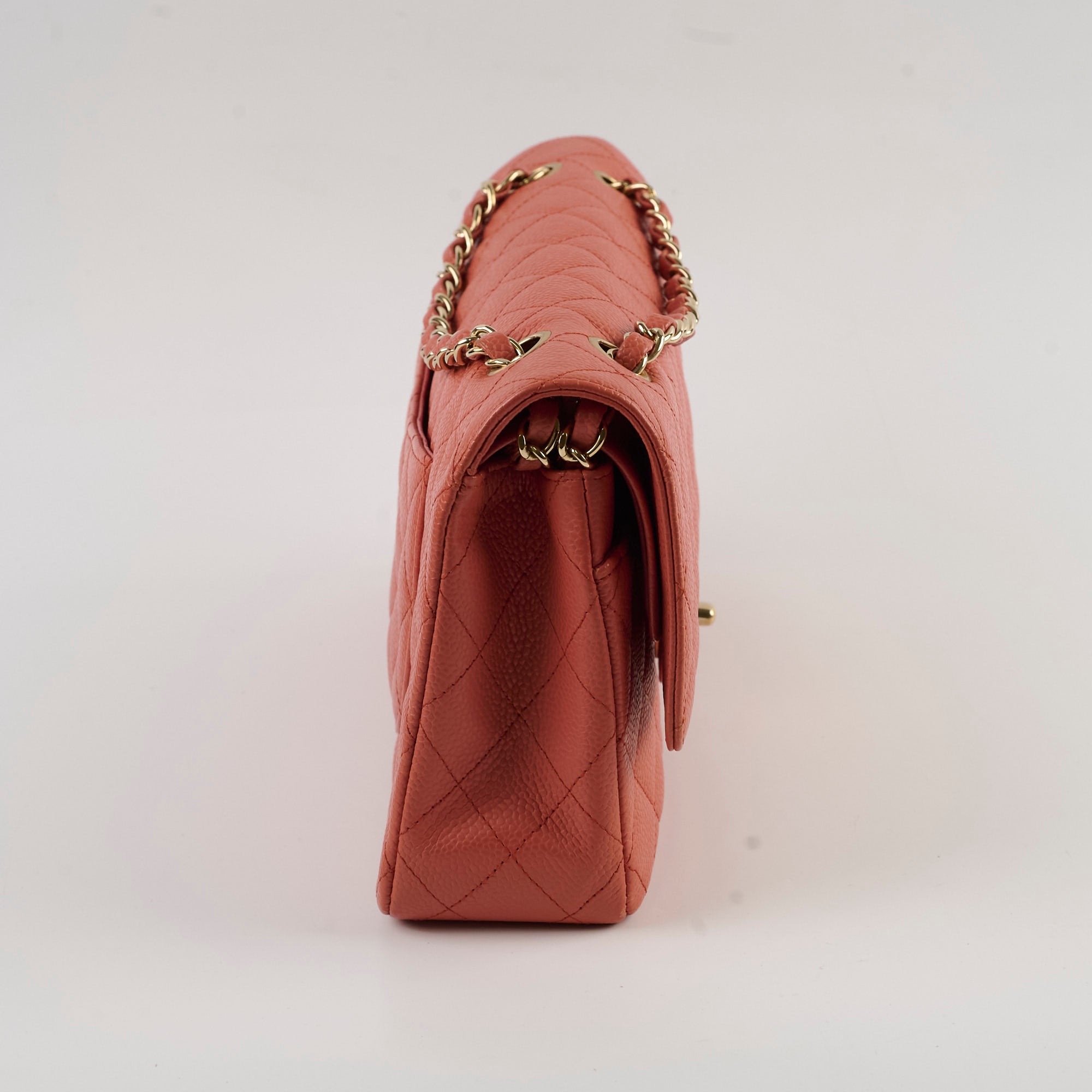 Chanel Medium/Large 24k Gold Plated Caviar Classic Flap Bag in Salmon Pink - Luxury Handbag for Women, Perfect for Parties, Weddings & Special Occasions