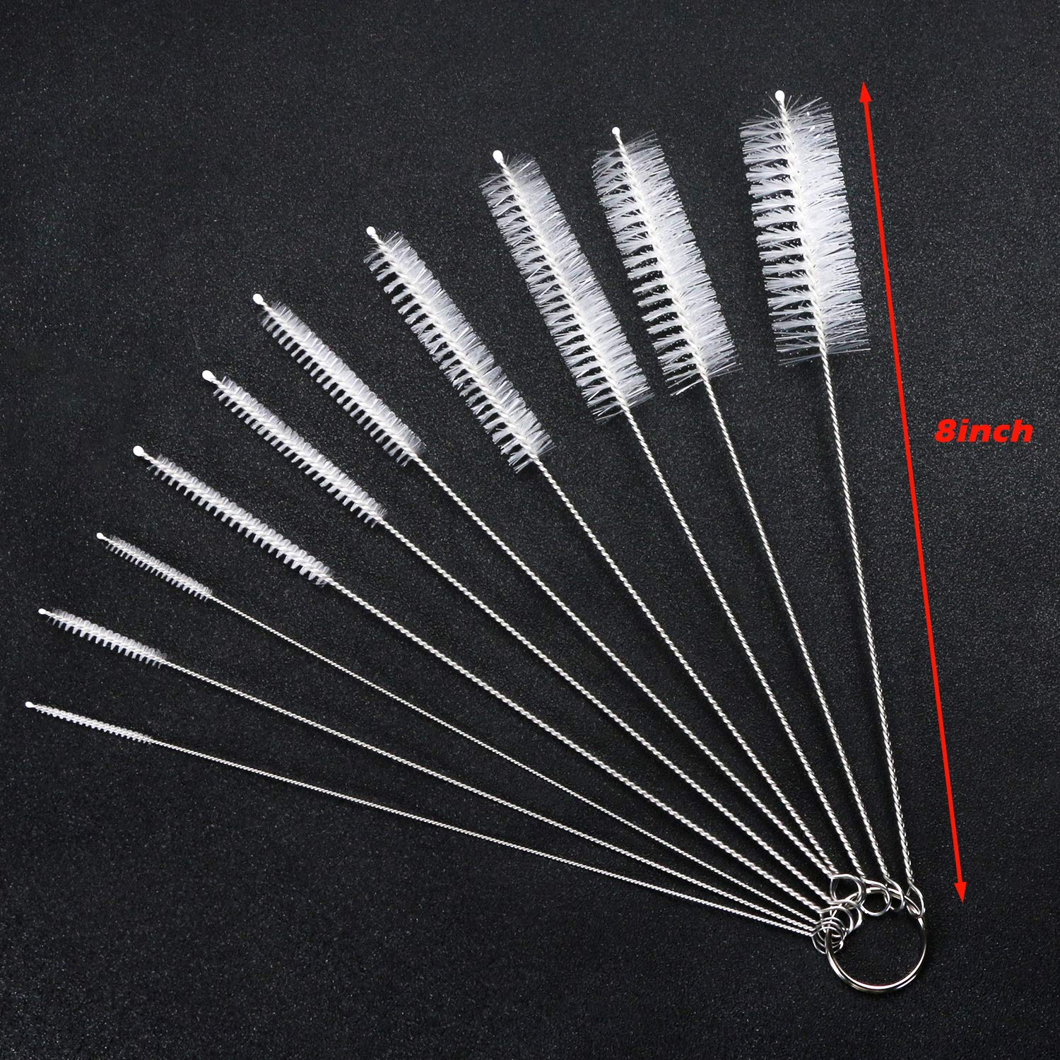 Mini Skater Stainless Steel Test Tube Brushes Set - 10 Pack White Cleaning Brushes for Pipes, Teapots, Tumblers & Reusable Straws - Small Space Cleaners for Milk Bottles, Lab Equipment & Kitchen Utensils - Perfect for Home, Office & Laboratory Use
