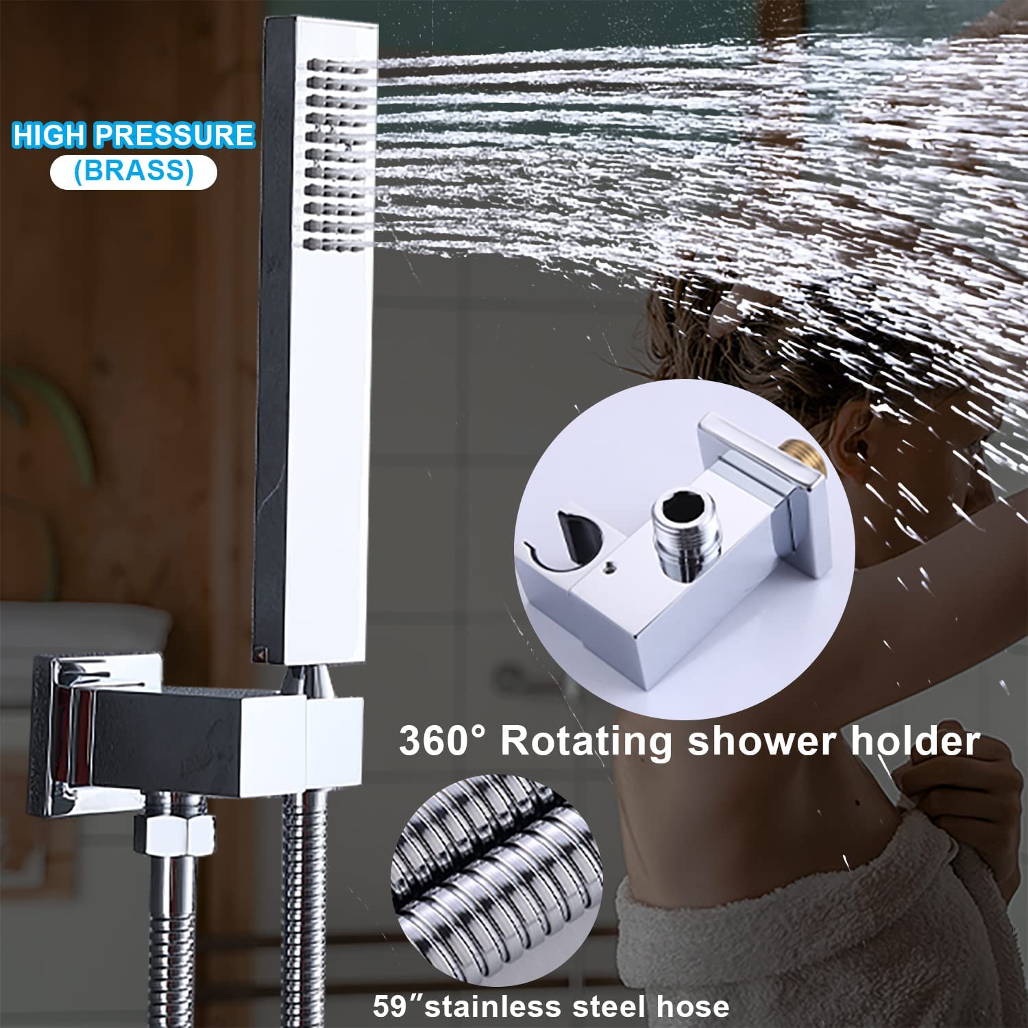 Enga 12 Inch Rain Shower System with Body Jets - Powerful Rainfall Shower Head & Handheld Spray - Chrome Rough-in Mixer Valve Faucet Set for Spa-Like Bathroom Experience | Perfect for Master Bathrooms & Luxury Showers
