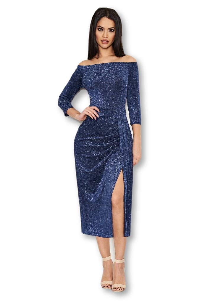 AX Paris Women's Off Shoulder Wrap Front Sparkle Dress - Elegant Evening Gown for Parties, Weddings & Special Occasions