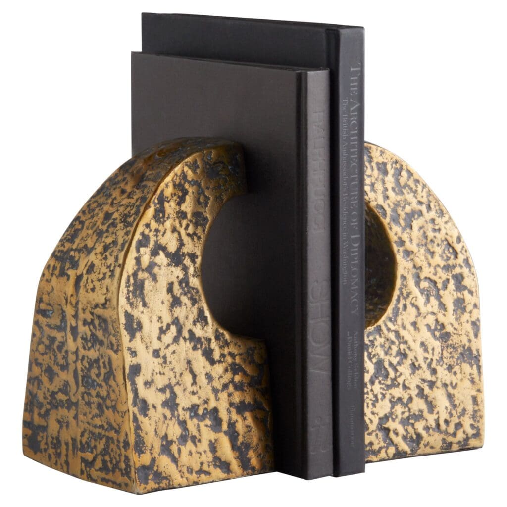 Cyan Design 11654 Apostrophe Bookends - Antique Brass Bookends for Home Office Decor, Bookshelf Organizer, Stylish Book Holder for Living Room & Study