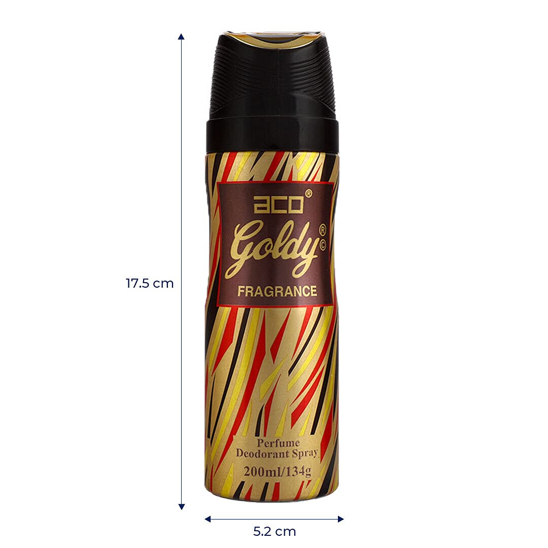 ACO Goldy Premium Long-Lasting Deodorant for Men - Fresh & Soothing Fragrance Body Spray (200ml) - All-Day Protection for Work, Gym & Outdoor Activities