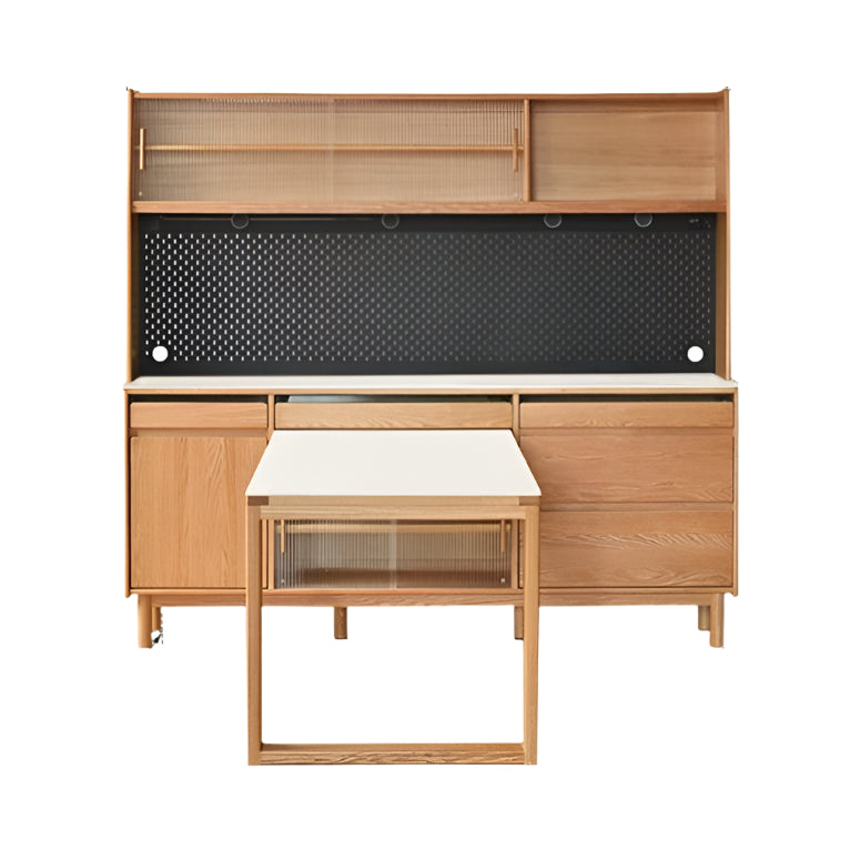 82.7x(65.9-75.0)x75.9 inch / 210x(167.3-190.4)x192.7 cm / natural wood color / table sideboard + upper shelf + power rail