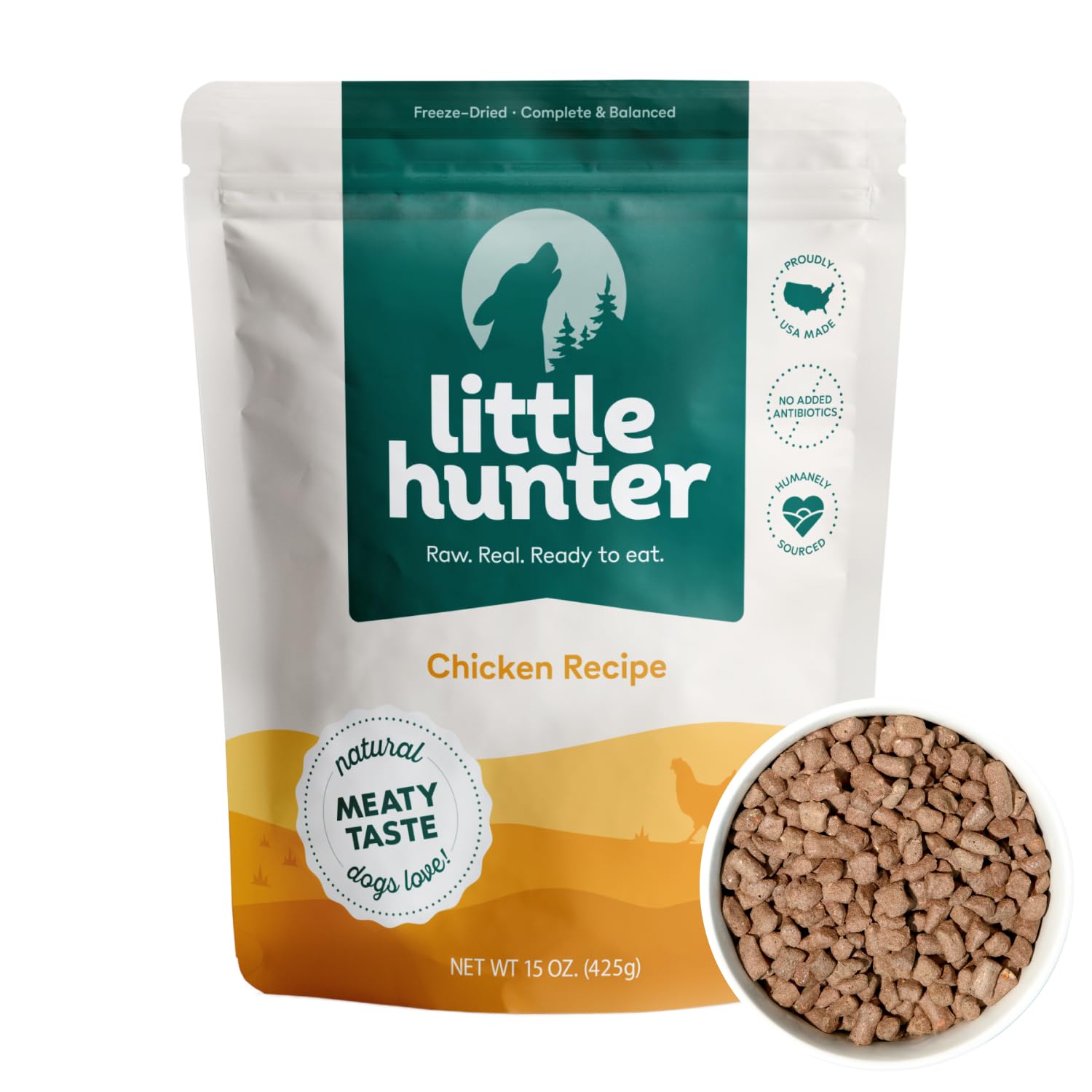 Little Hunter Freeze Dried Raw Chicken Recipe Dog Food - Grain Free, High Protein, Limited Ingredient for All Life Stages - Small Batch 15oz for Picky Eaters | Perfect for Training Treats, Travel Snacks & Sensitive Stomachs