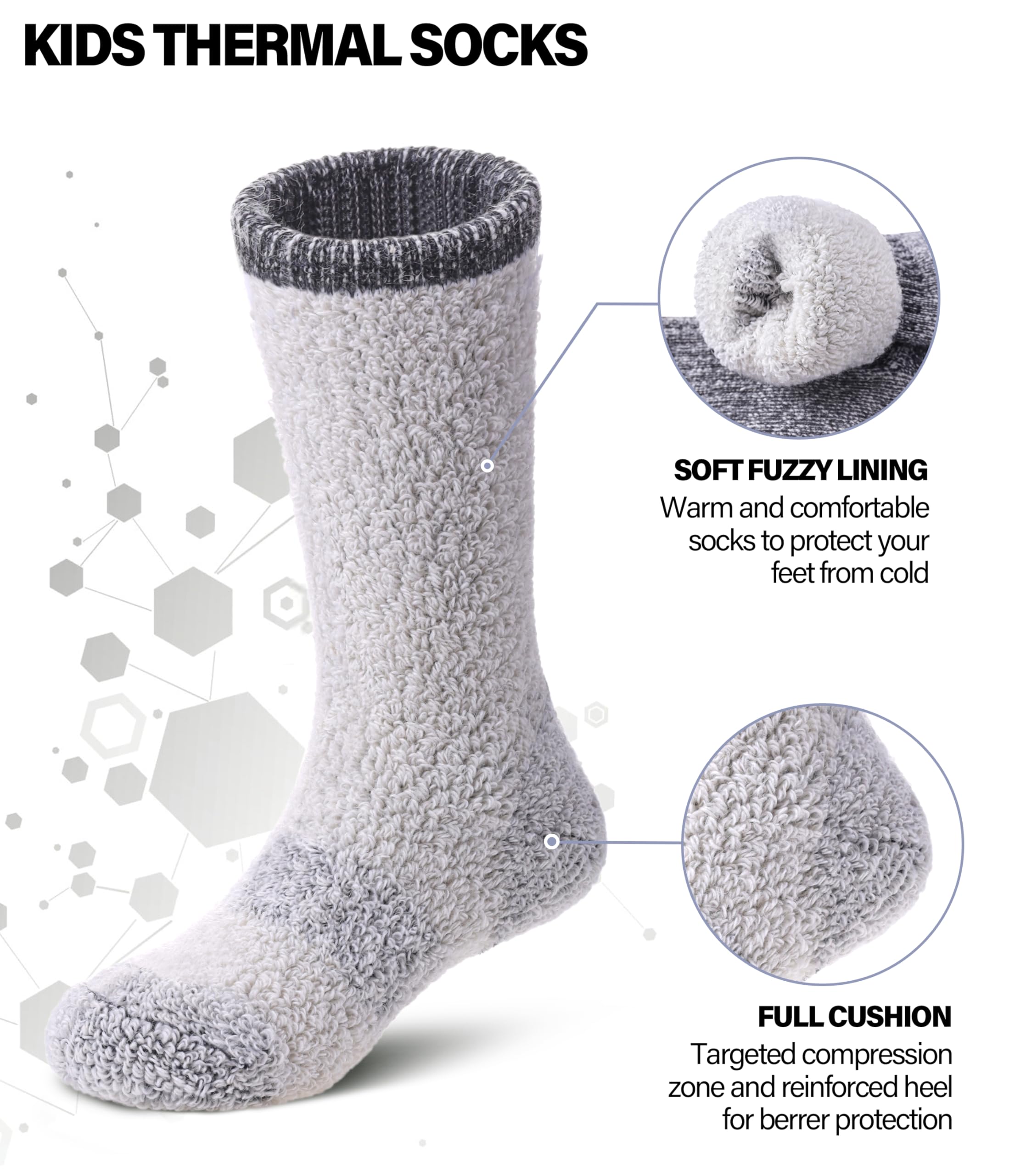 Kids Merino Wool Hiking Socks for Boys & Girls - Thermal Winter Warm Thick Cushioned Crew Socks for Boots | Perfect for Outdoor Adventures, Snow Play & Cold Weather Activities