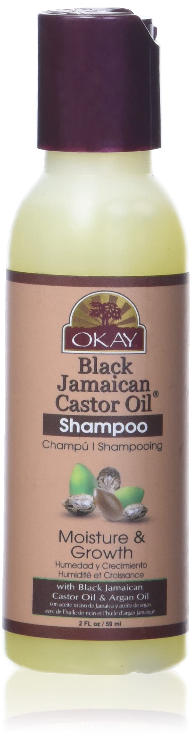 OKAY Black Jamaican Castor Oil Moisture & Growth Shampoo - 2oz (59ml) for Natural Hair Care - Promotes Hair Growth & Hydration for Dry, Damaged Hair - Perfect for Daily Use & Scalp Treatment