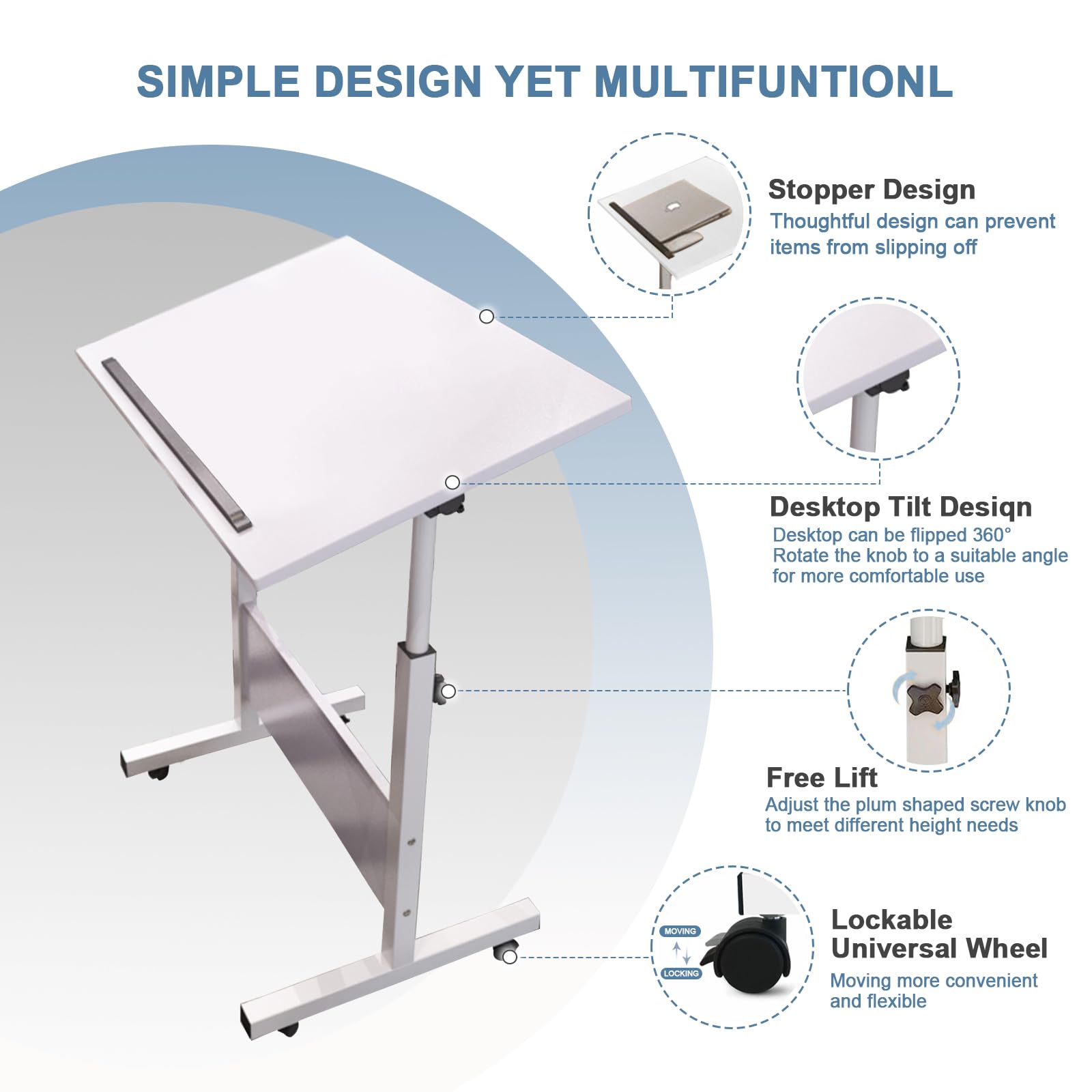 Adjustable Height Small Standing Desk - 31.5 Inch Folding Computer Desk for Home Office | Portable Laptop Desk with Wheels | Space-Saving Rolling Desk for Small Spaces (White, 31.5