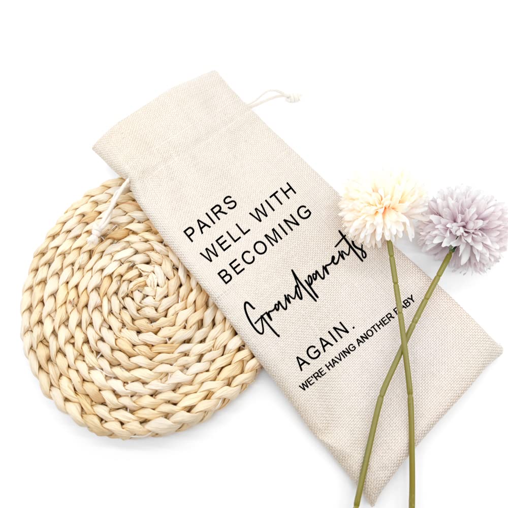 Pregnancy Announcement Gift Set - Baby Reveal Wine Bags for Grandparents & Parents - Burlap Drawstring Wine Gift Bags for Gender Reveal Parties & Special Celebrations