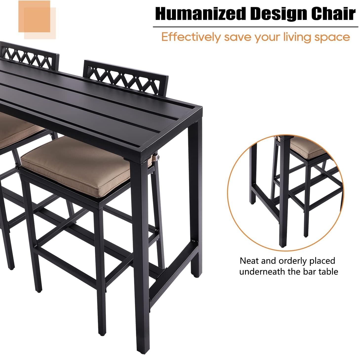 3-Piece Outdoor Bar Table and Chairs Set with Cushioned Stools - 55
