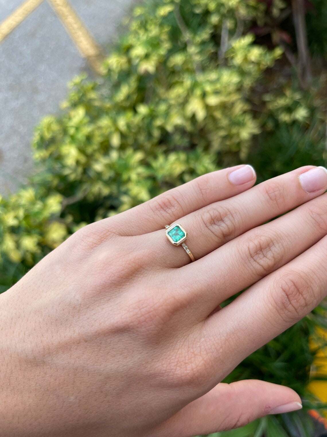 1.08tcw Emerald Bezel Asscher Pave Diamond Statement Ring 14K Gold - Elegant Jewelry for Weddings, Anniversaries & Special Occasions