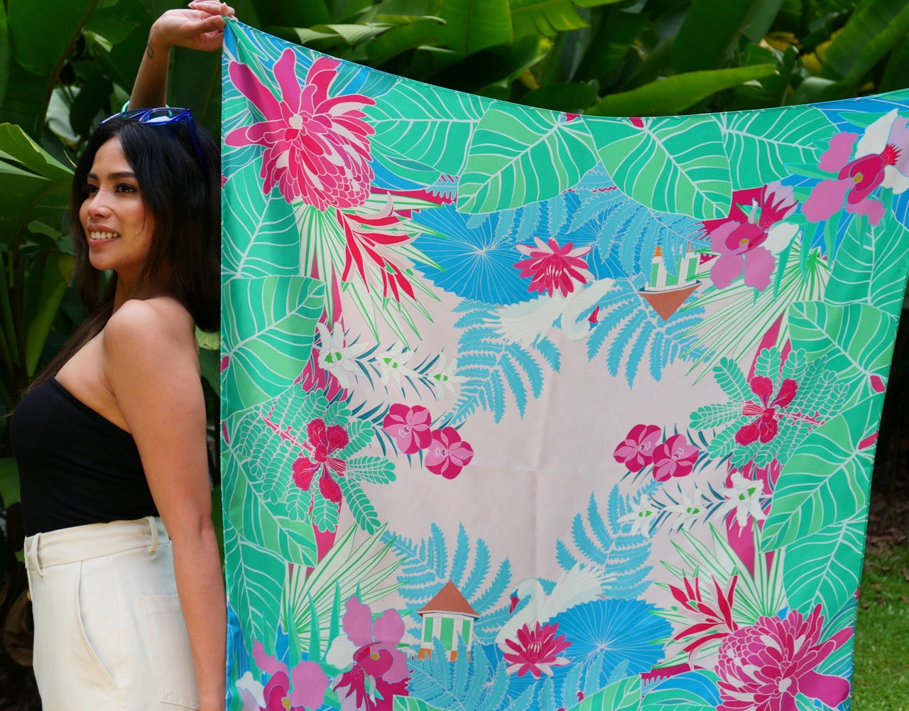 Botanic Splendour Premium Silk Scarf - Luxury Floral Print Fashion Accessory for Women, Elegant Gift for Mother's Day & Special Occasions