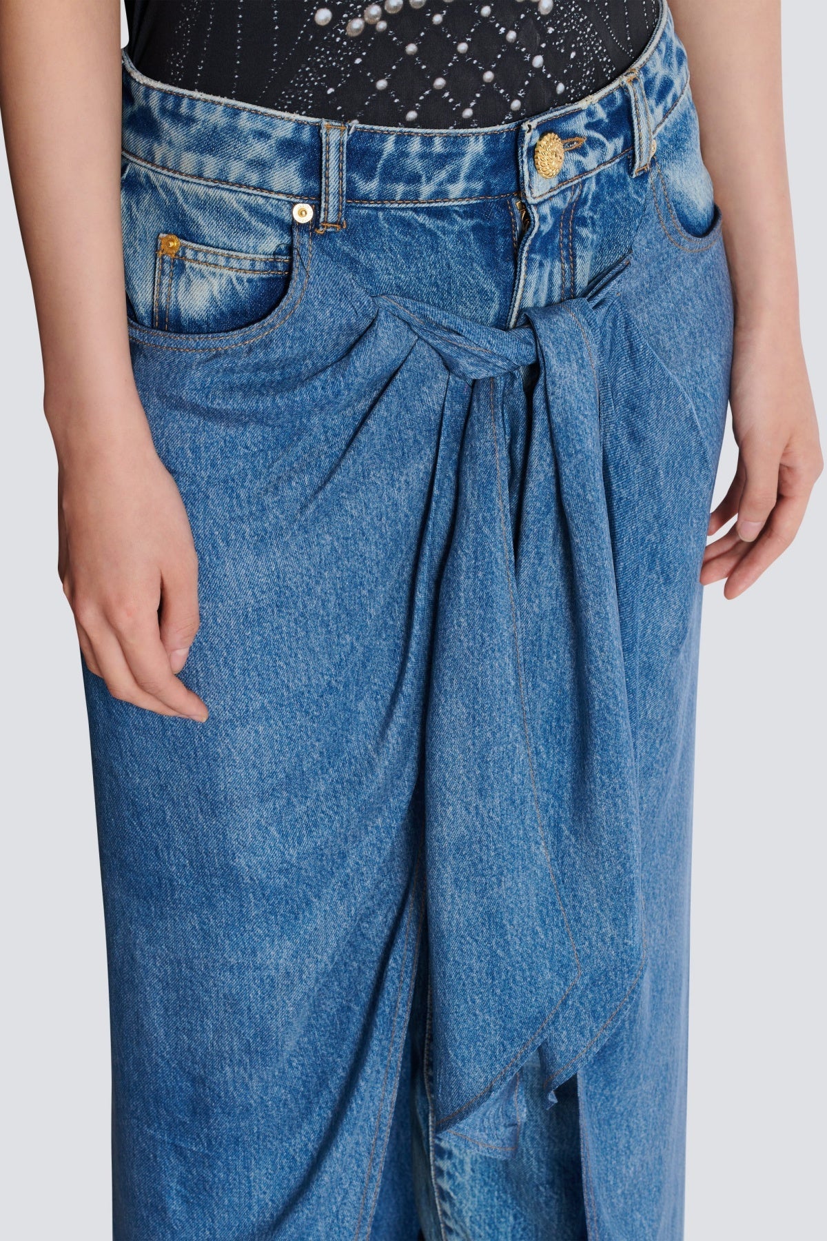 Austyn High Waist Jeans with Stylish Draped Skirt for Women - Perfect for Casual Outings, Office Wear & Date Nights