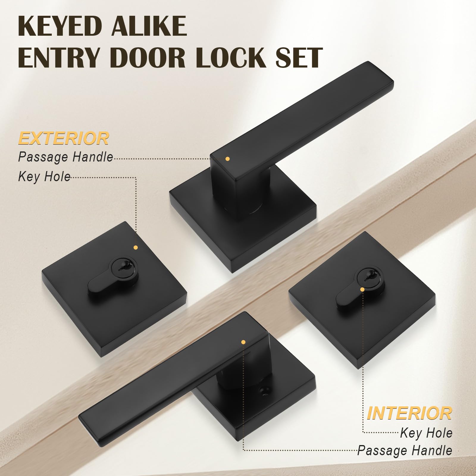 5-Pack Keyed Door Lockset with Deadbolt - Matte Black for Home Security