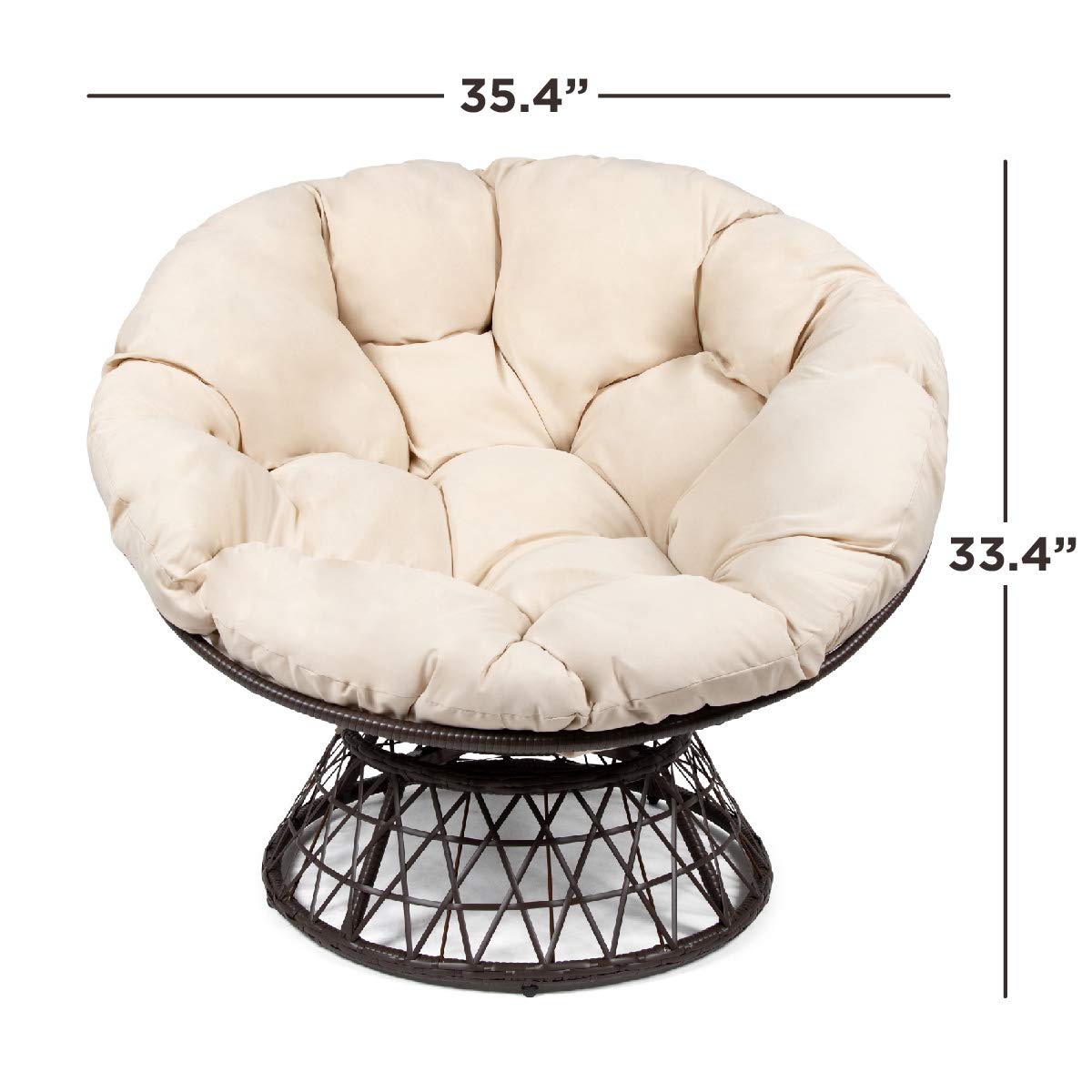 Milliard 360-Degree Swivel Wicker Papasan Chair with Beige Cushion & Brown Frame - Indoor/Outdoor Patio, Garden, Living Room, Sunroom Furniture for Relaxation