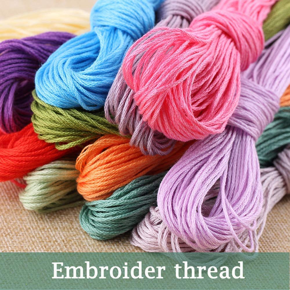 3 Strands Cross Stitch Kits for Beginners - Stamped Embroidery Starter Kit with Flowers in Clusters Pattern, 14CT White Fabric (14.17×14.17 Inch) - Perfect for DIY Home Decor, Wall Art & Gift Making