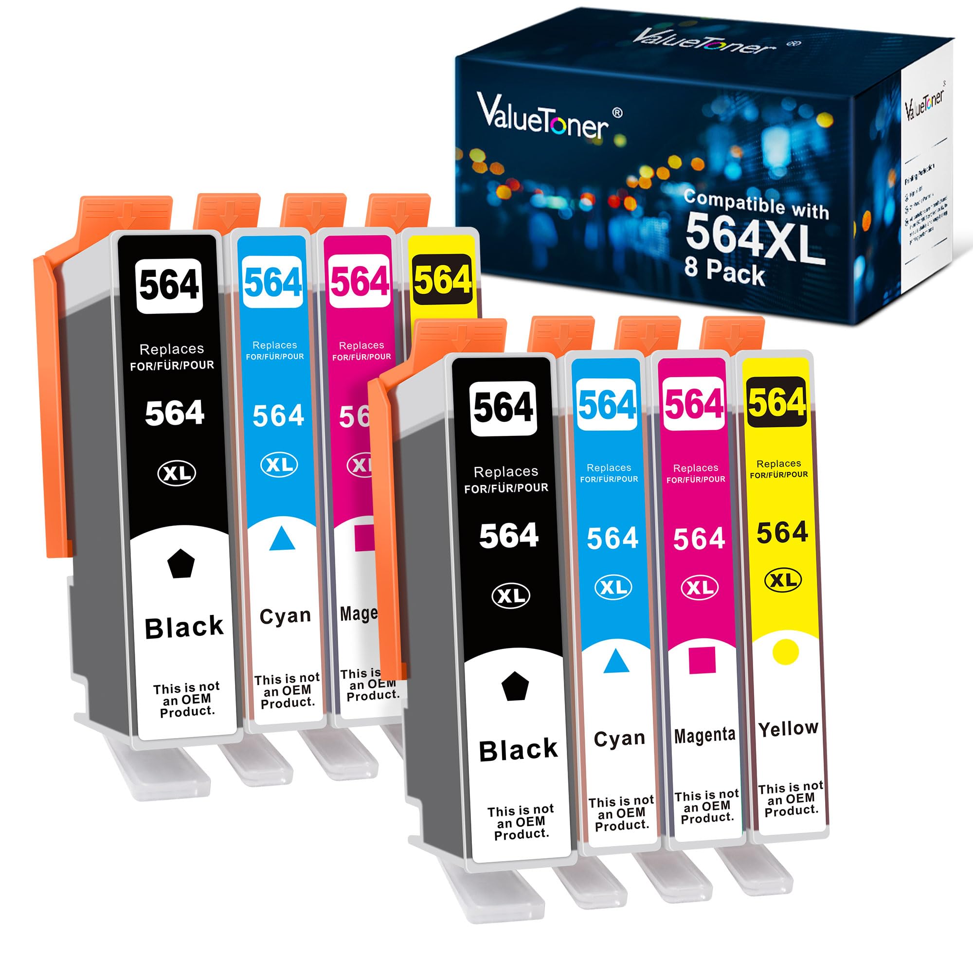 HP 564XL Compatible Ink Cartridges (8-Pack) - Replacement for HP 564/564XL - Works with HP Photosmart 5520/6520/7520/7525, Officejet 4620, Deskjet 3500 Printers - 2 Black, 2 Cyan, 2 Magenta, 2 Yellow - Perfect for Home Office & High-Volume Printing