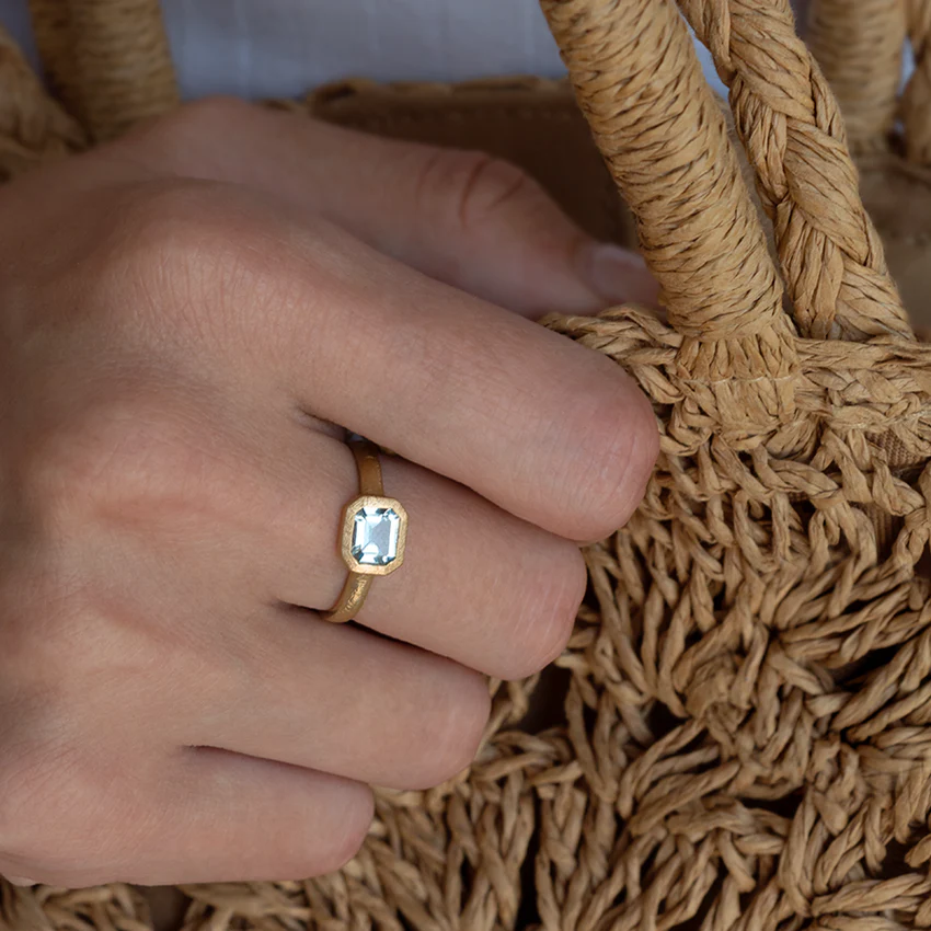 Boulder Emerald Cut Aquamarine Ring - 14K Gold Solitaire Engagement Ring for Women | Perfect for Weddings, Anniversaries & Special Occasions