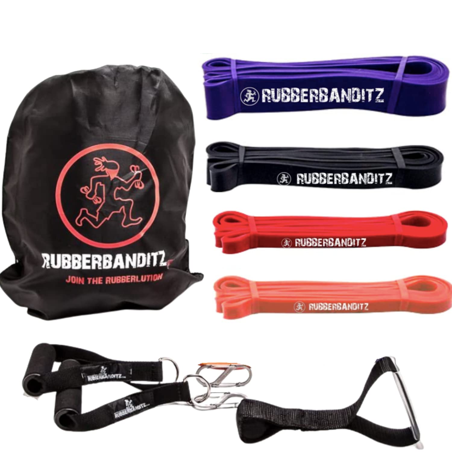 Rubberbanditz Resistance Band Kit in a Bag - 3 Exercise Band Sets (5-200 lbs) for Mobility, Stretching, Pilates, Home & Travel Workouts, Pull Ups, Powerlifting - Perfect for Home Gym, Physical Therapy & On-the-Go Fitness