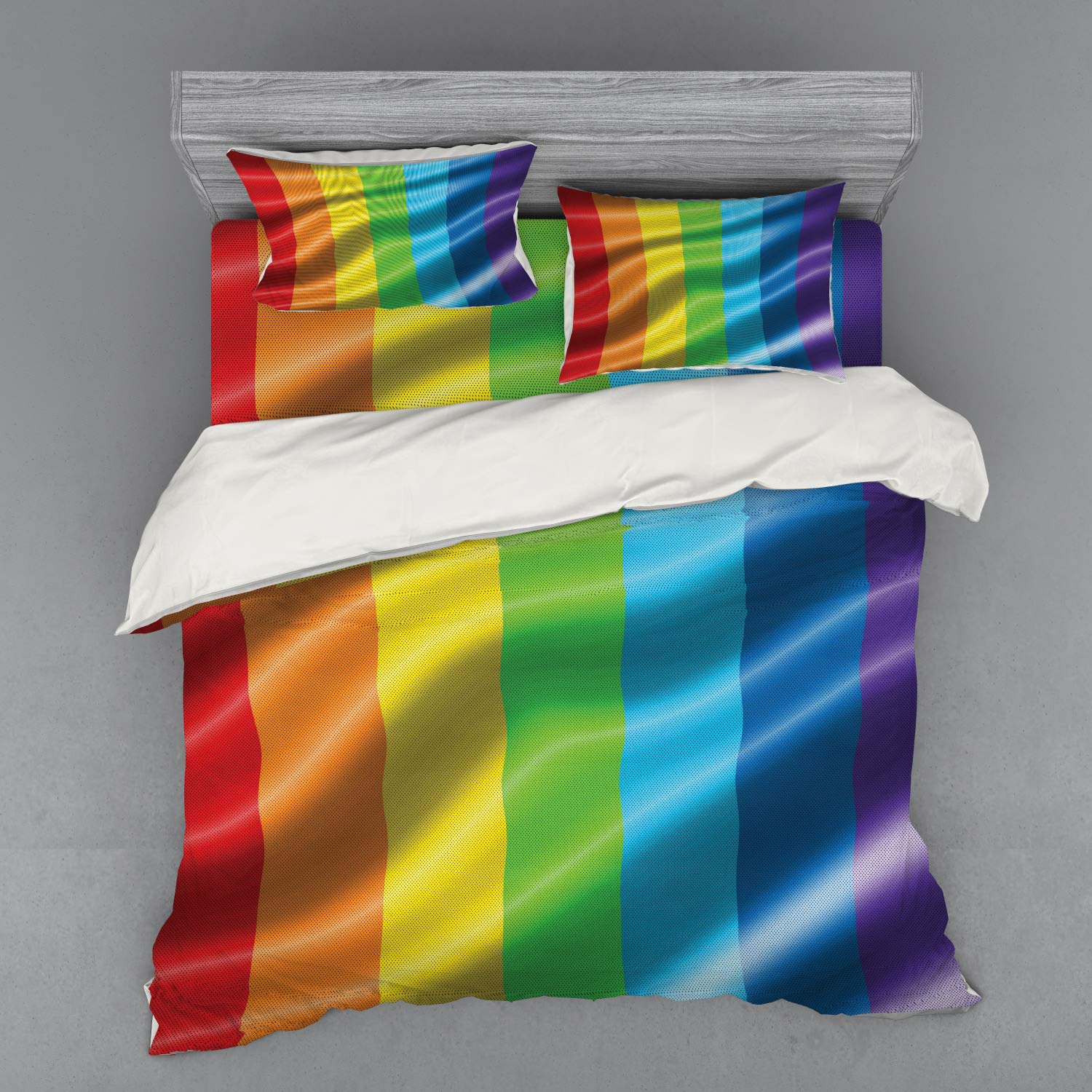 Ambesonne Rainbow Bedding Set - LGBT Pride Flag Inspired Duvet Cover with Vivid Colors, 4-Piece King Size Set (Duvet Cover + 2 Shams + Fitted Sheet) - Perfect for Pride Month Decor, LGBTQ+ Themed Bedrooms & Gender Freedom Celebration