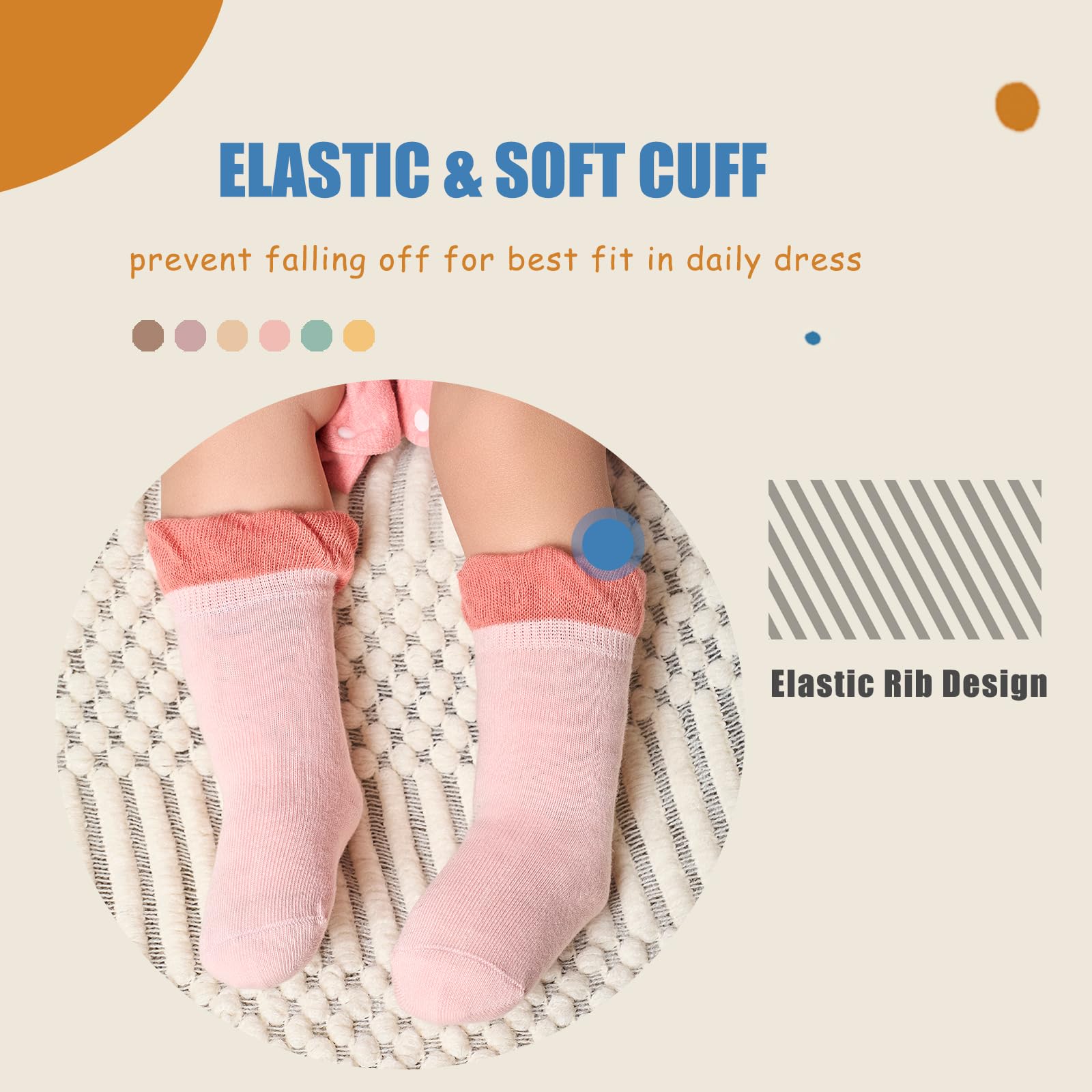 **Soft Baby Cotton Crew Socks - Non-Slip Grip Toddler Socks for Boys & Girls (6-Pack) - Perfect for Playtime, Daycare & Indoor Activities**