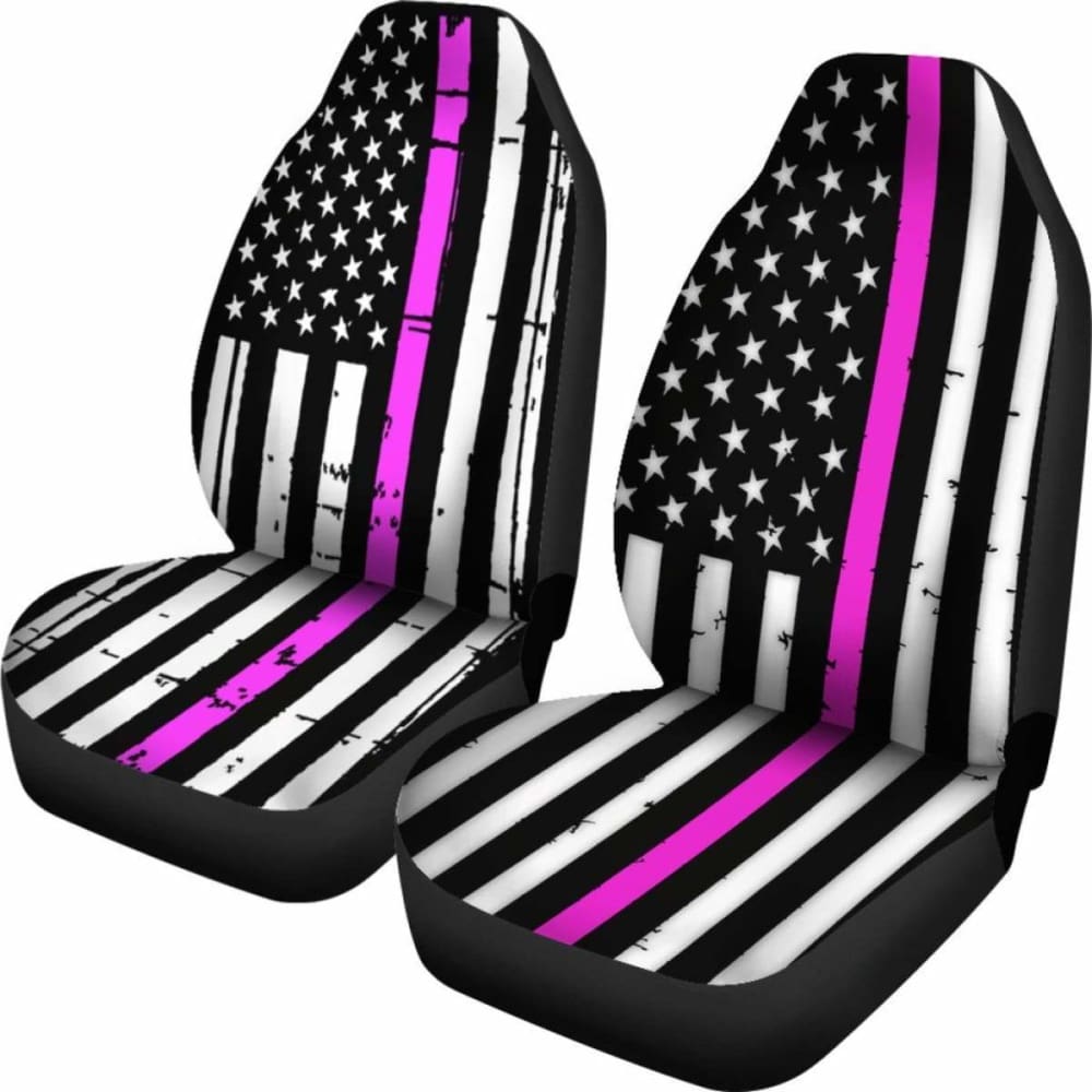 American Flag Car Seat Covers - Pink Stripe Design (Set of 2) | Patriotic Auto Accessories for Trucks & SUVs | Perfect for 4th of July & Veterans Day Decor